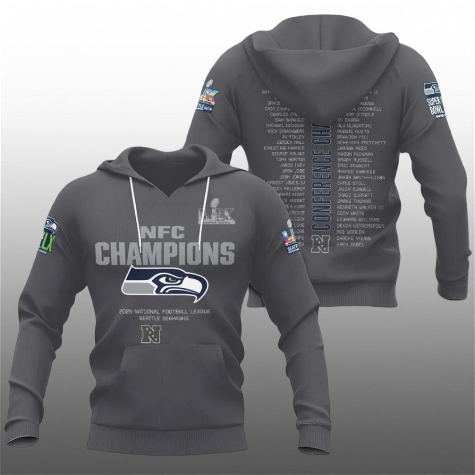 Seahawks NFC Champions 2025 Bowl LX Shirt 2 6 Seahawks NFC Champions 2025 National Football League Bowl LX Hoodie