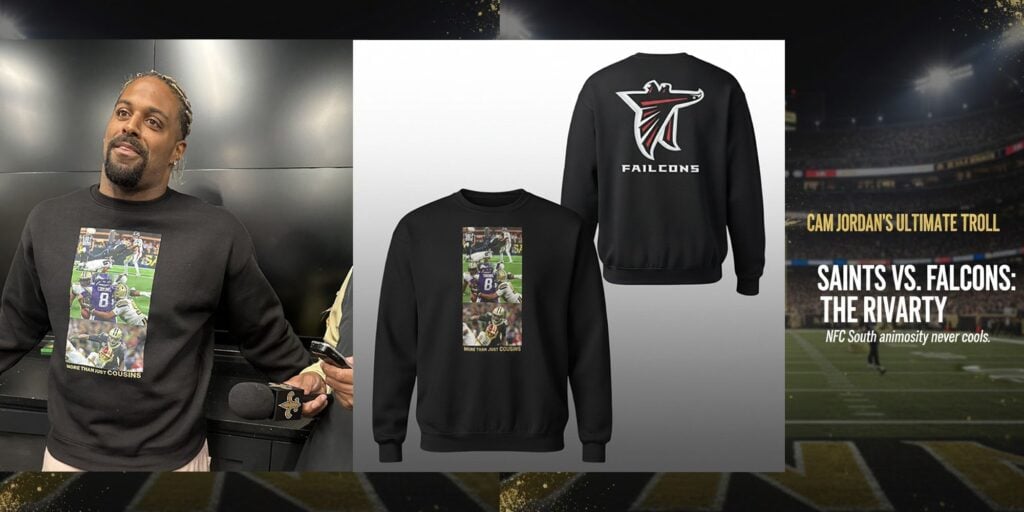 Cam Jordan’s ‘More Than Just Cousins’ Failcons Sweatshirt When Trash Talk Becomes Streetwear Art