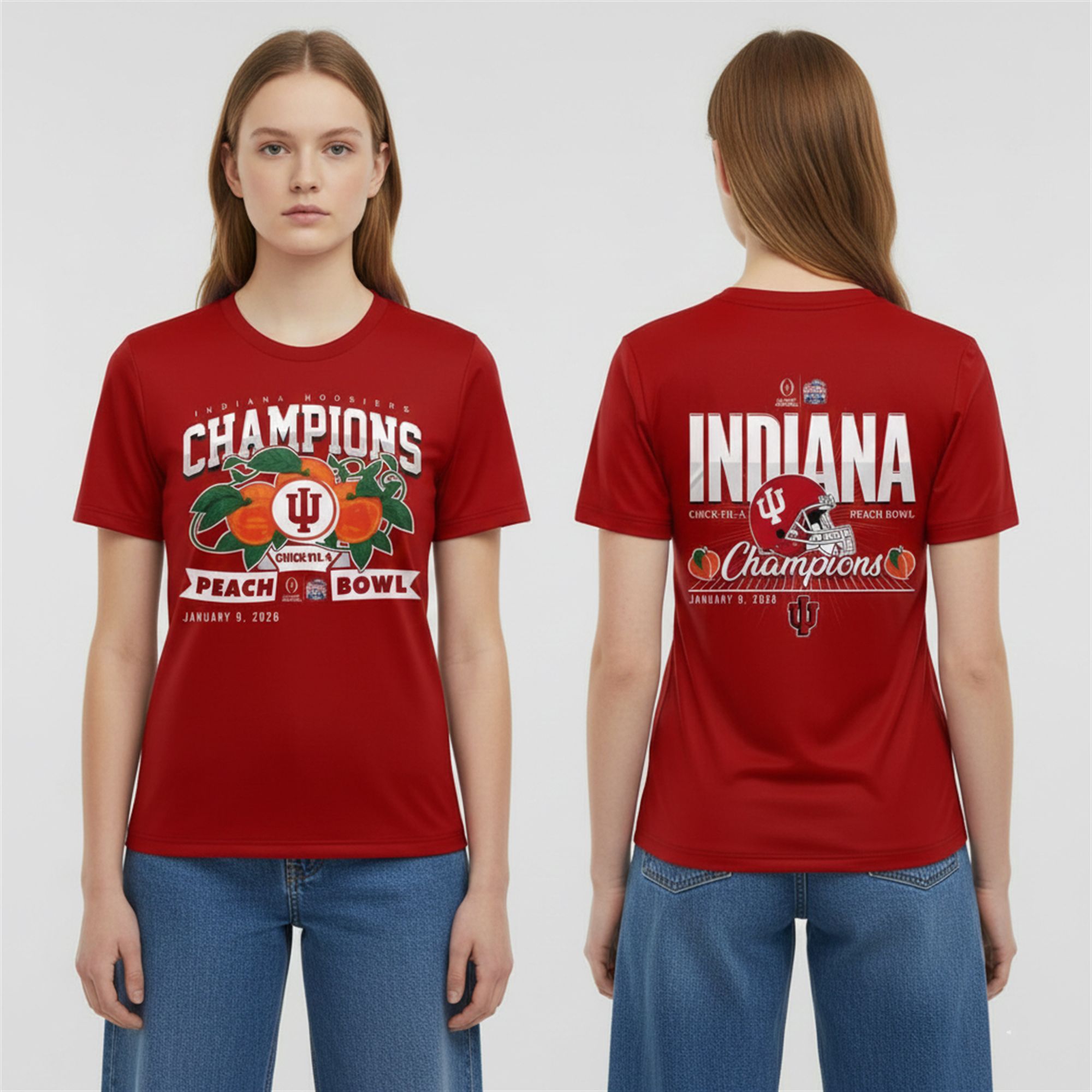Hoosiers Chick fil A Peach Bowl 2026 Champions January 9 2026 Helmet Shirt 1 Hoosiers Chick fil A Peach Bowl 2026 Champions January 9 2026 Helmet Shirt 1
