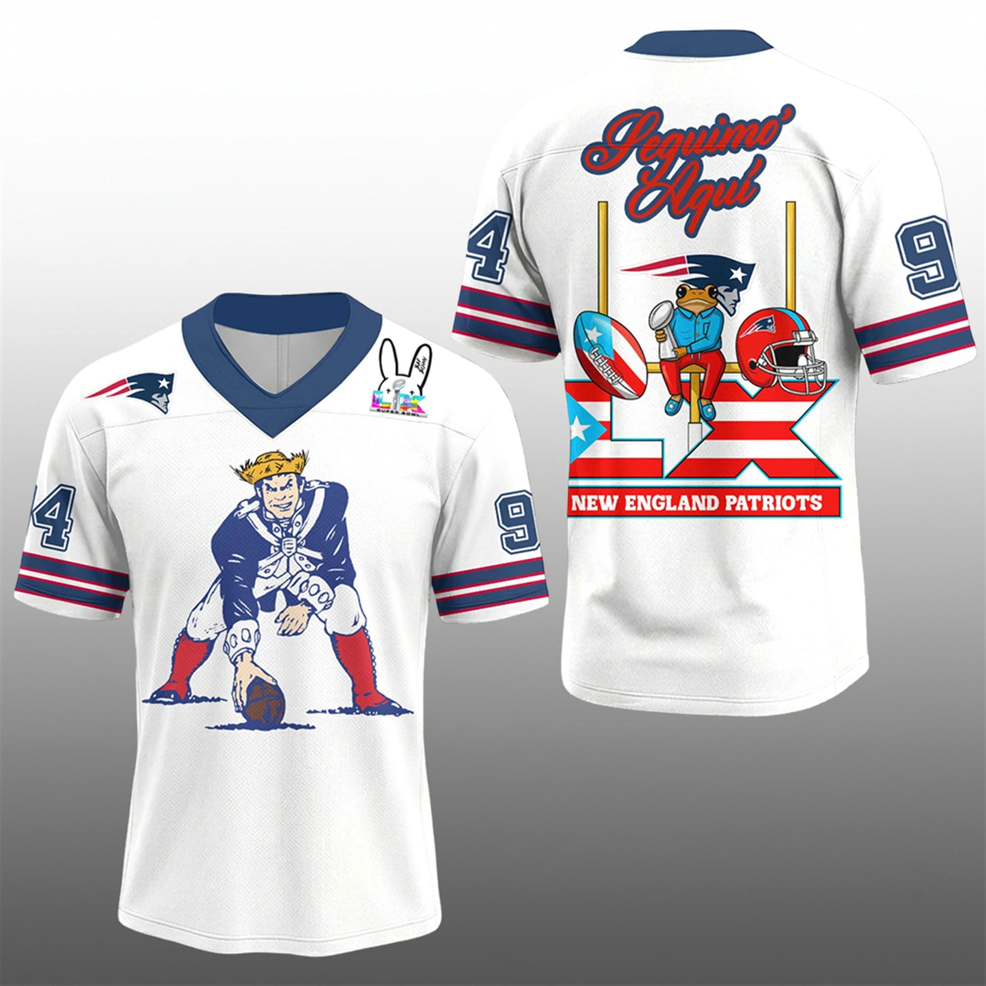 NE Patriots Benito Bowl LX Seguimos Aqui Jersey 1 NE Patriots Benito Bowl LX Seguimos Aqui Jersey 0
