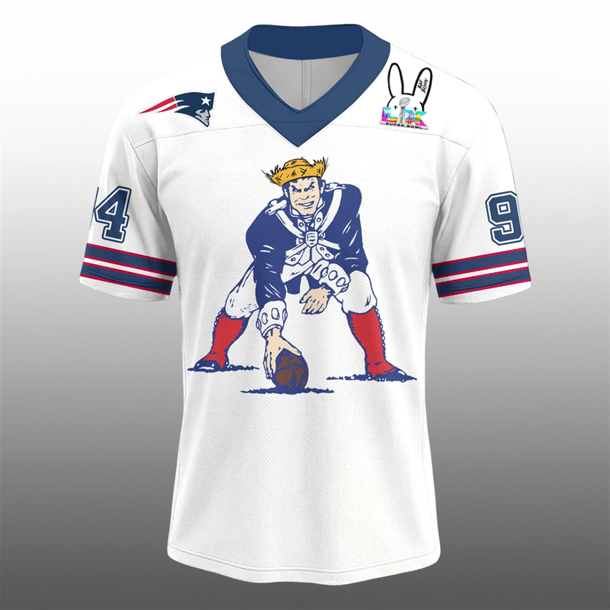 NE Patriots Benito Bowl LX Seguimos Aqui Jersey 2 NE Patriots Benito Bowl LX Seguimos Aqui Jersey 1