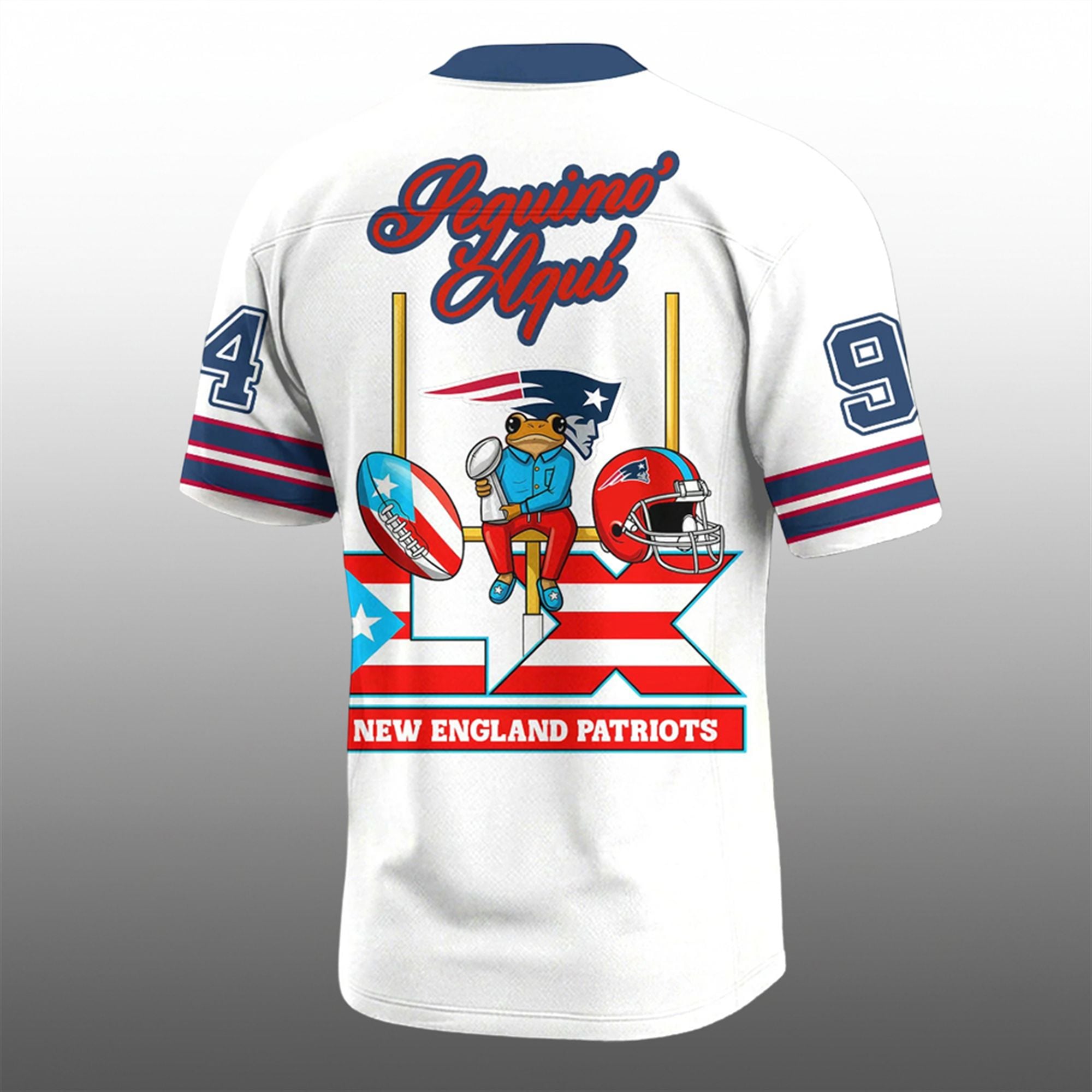 NE Patriots Benito Bowl LX Seguimos Aqui Jersey 3 NE Patriots Benito Bowl LX Seguimos Aqui Jersey 2