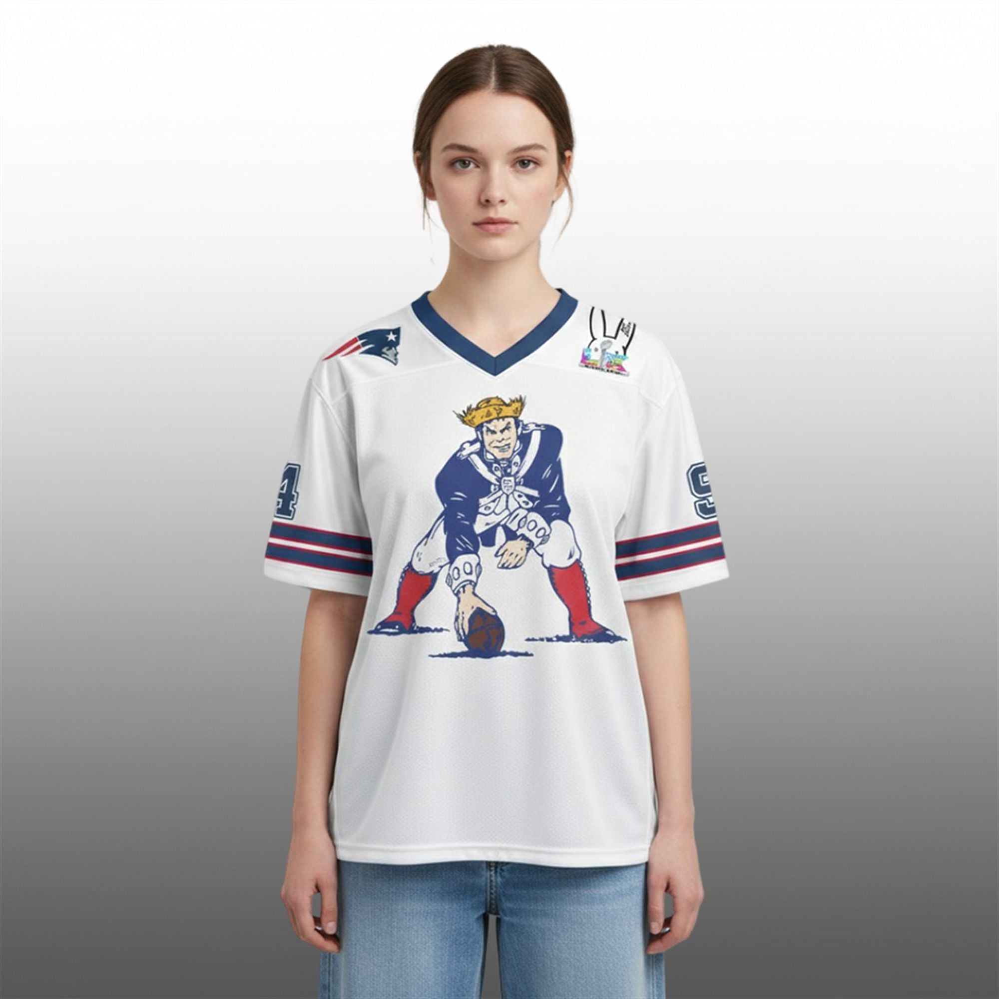 NE Patriots Benito Bowl LX Seguimos Aqui Jersey 3 NE Patriots Benito Bowl LX Seguimos Aqui Jersey 3