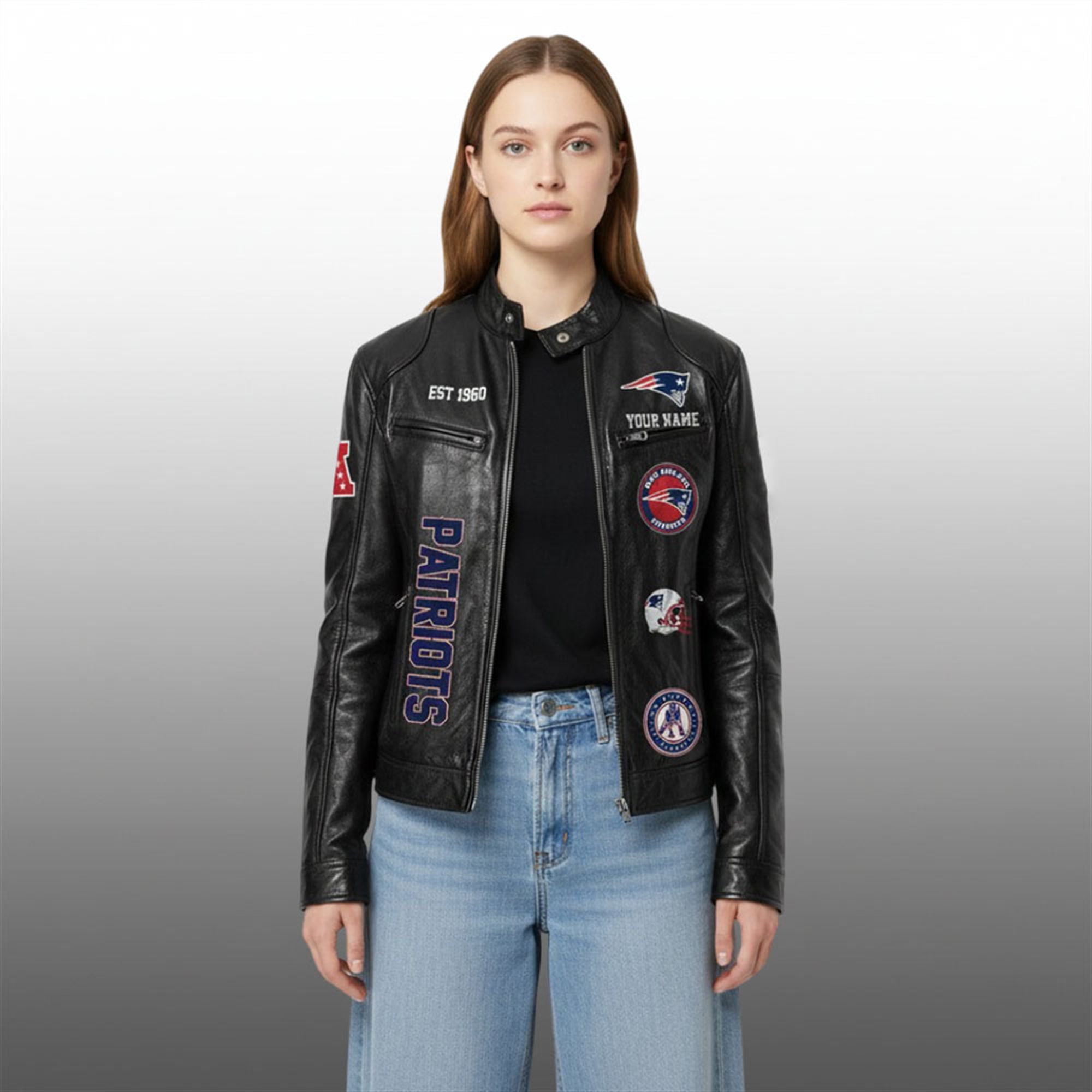 NE Patriots Since 1960 Motorcycle Leather Jacket 3 NE Patriots Since 1960 Motorcycle Leather Jacket 3