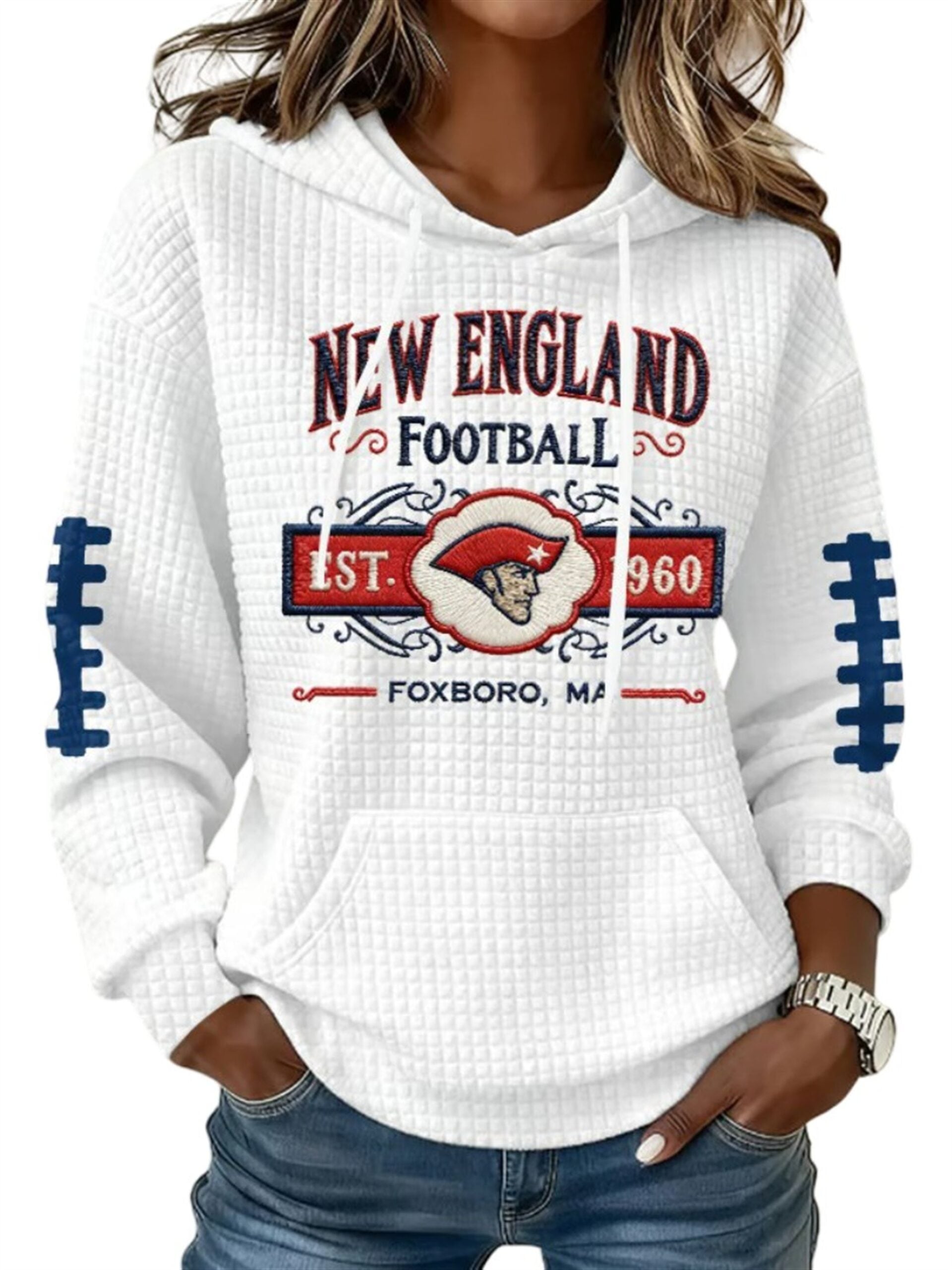 New England Football EST 1960 Foxboro Waffle Hoodie 1 New England Football EST 1960 Foxboro Waffle Hoodie 1