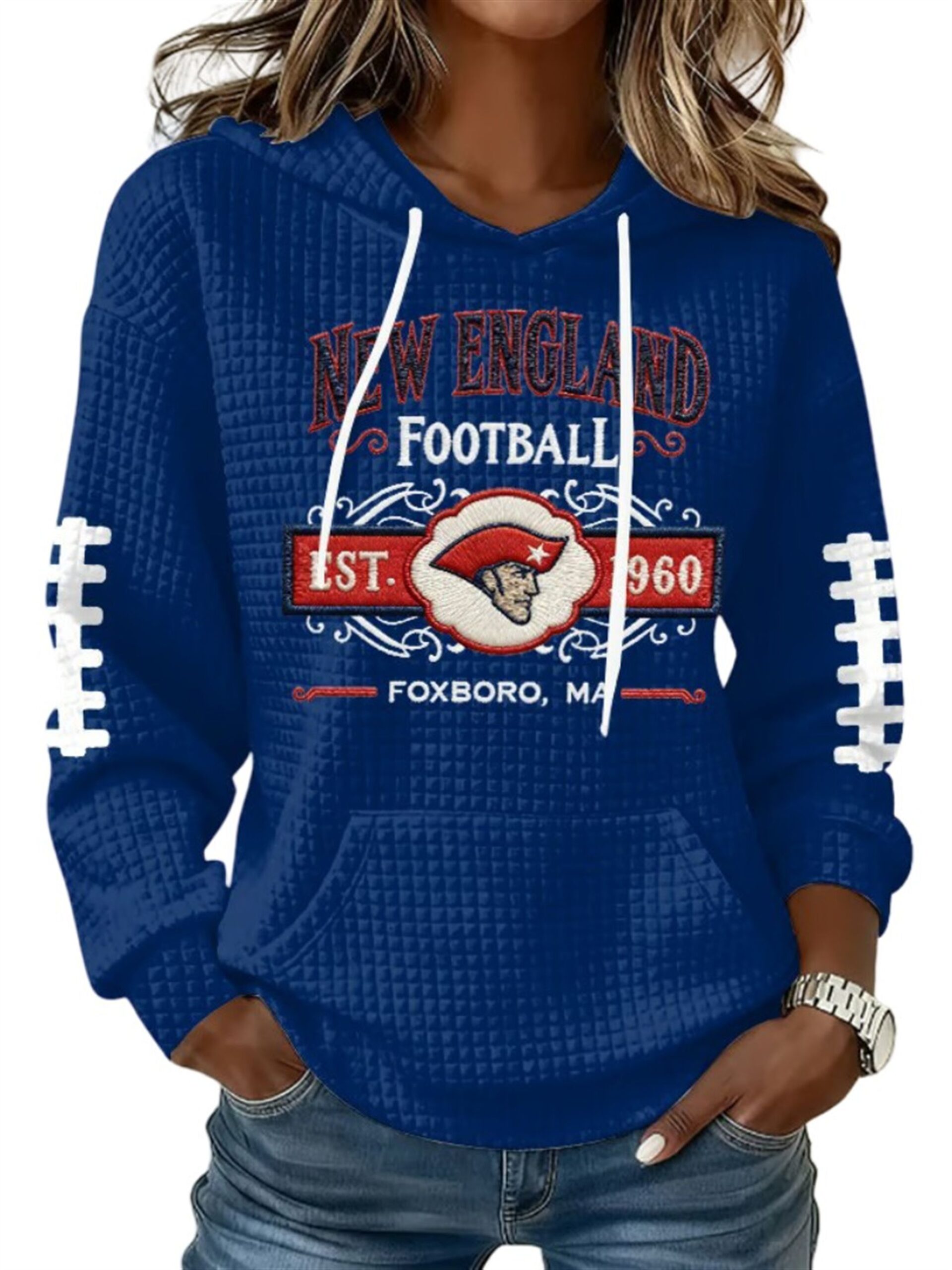 New England Football EST 1960 Foxboro Waffle Hoodie 2 New England Football EST 1960 Foxboro Waffle Hoodie 2