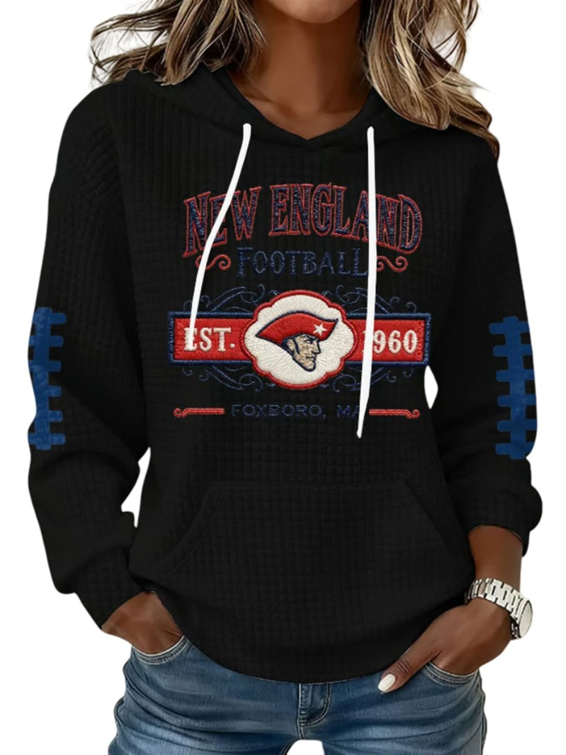 New England Football EST 1960 Foxboro Waffle Hoodie 3 New England Football EST 1960 Foxboro Waffle Hoodie 3