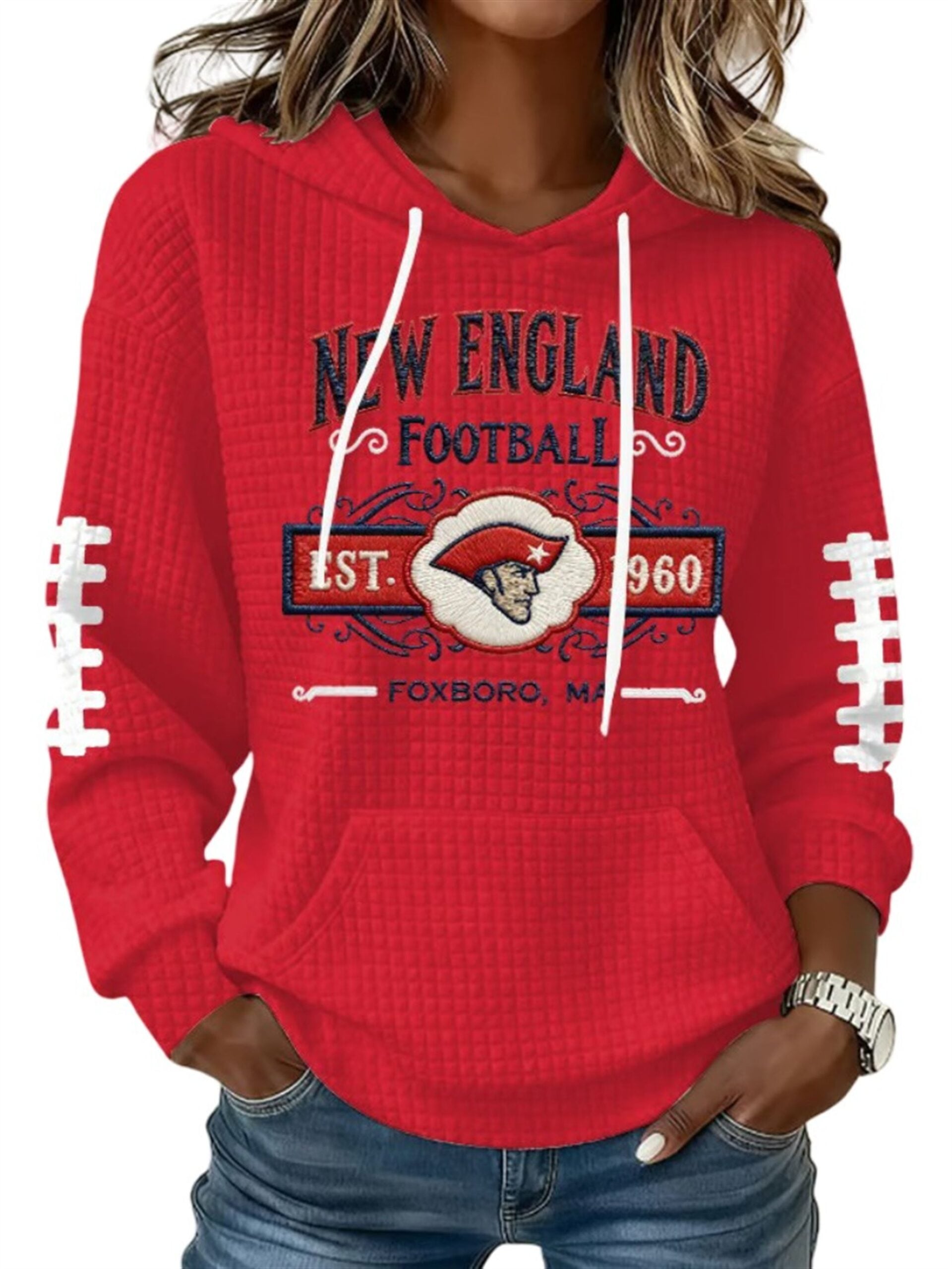 New England Football EST 1960 Foxboro Waffle Hoodie 4 New England Football EST 1960 Foxboro Waffle Hoodie 4