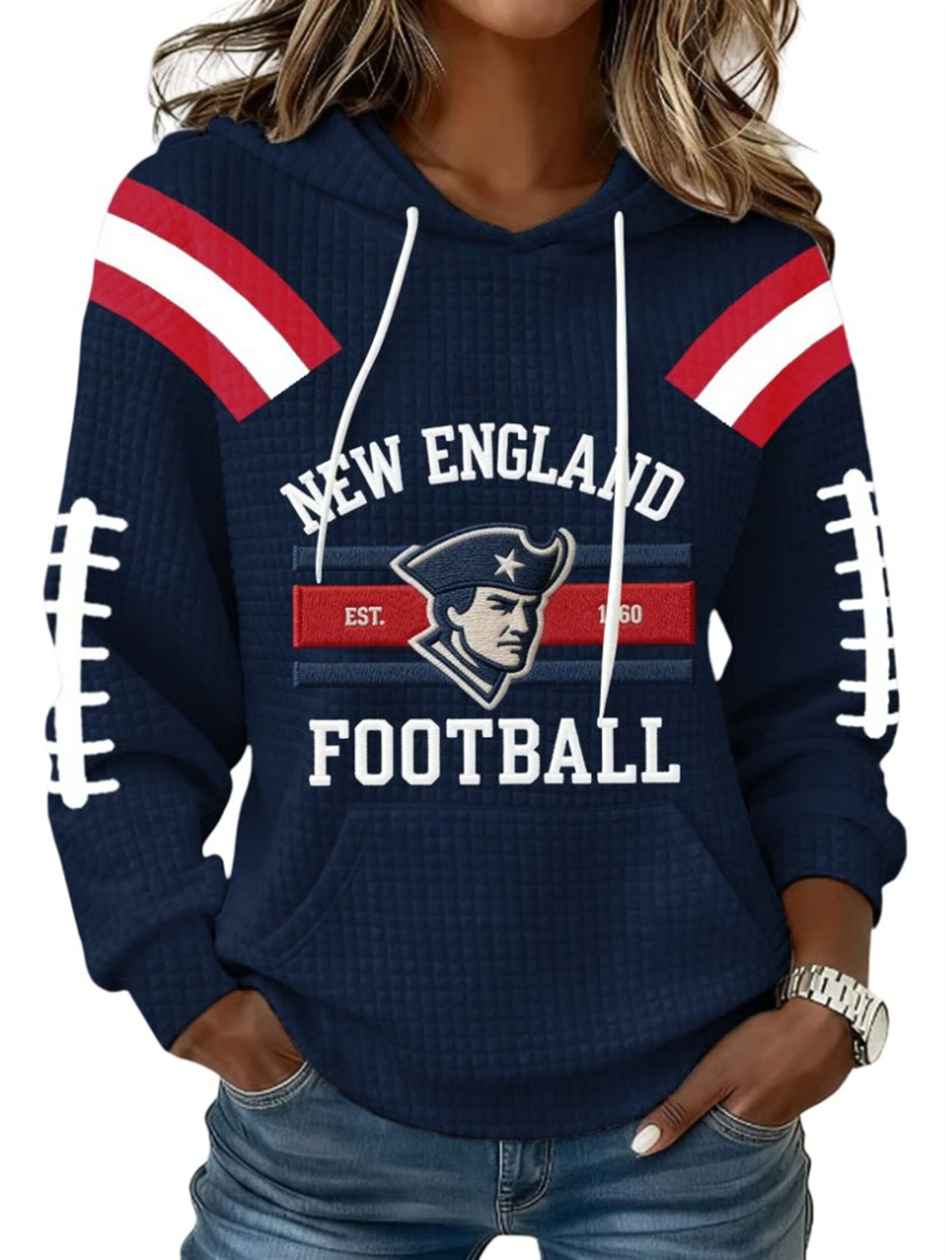 New England Football EST 1960 Waffle Hoodie 1 New England Football EST 1960 Waffle Hoodie 1