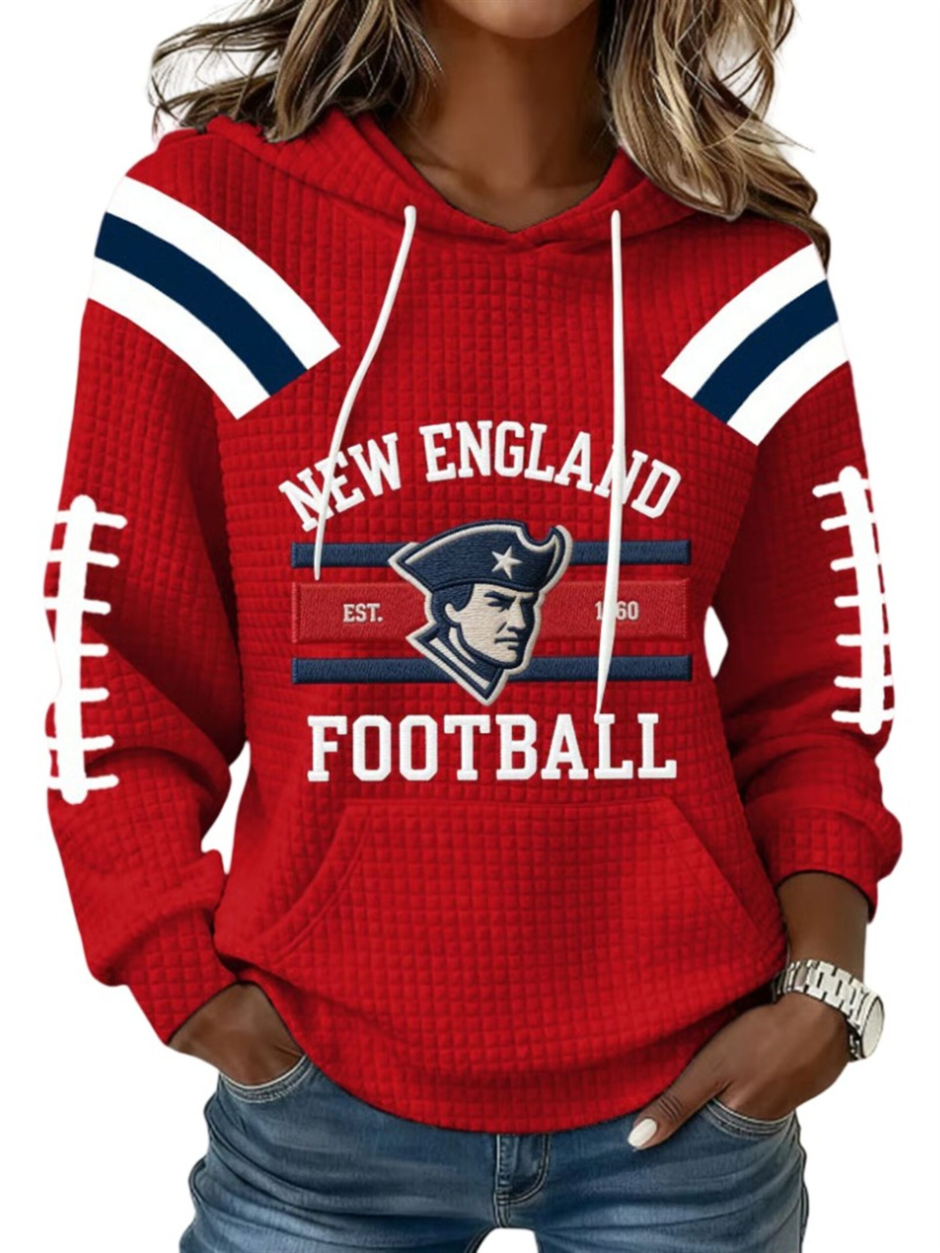 New England Football EST 1960 Waffle Hoodie 2 New England Football EST 1960 Waffle Hoodie 2