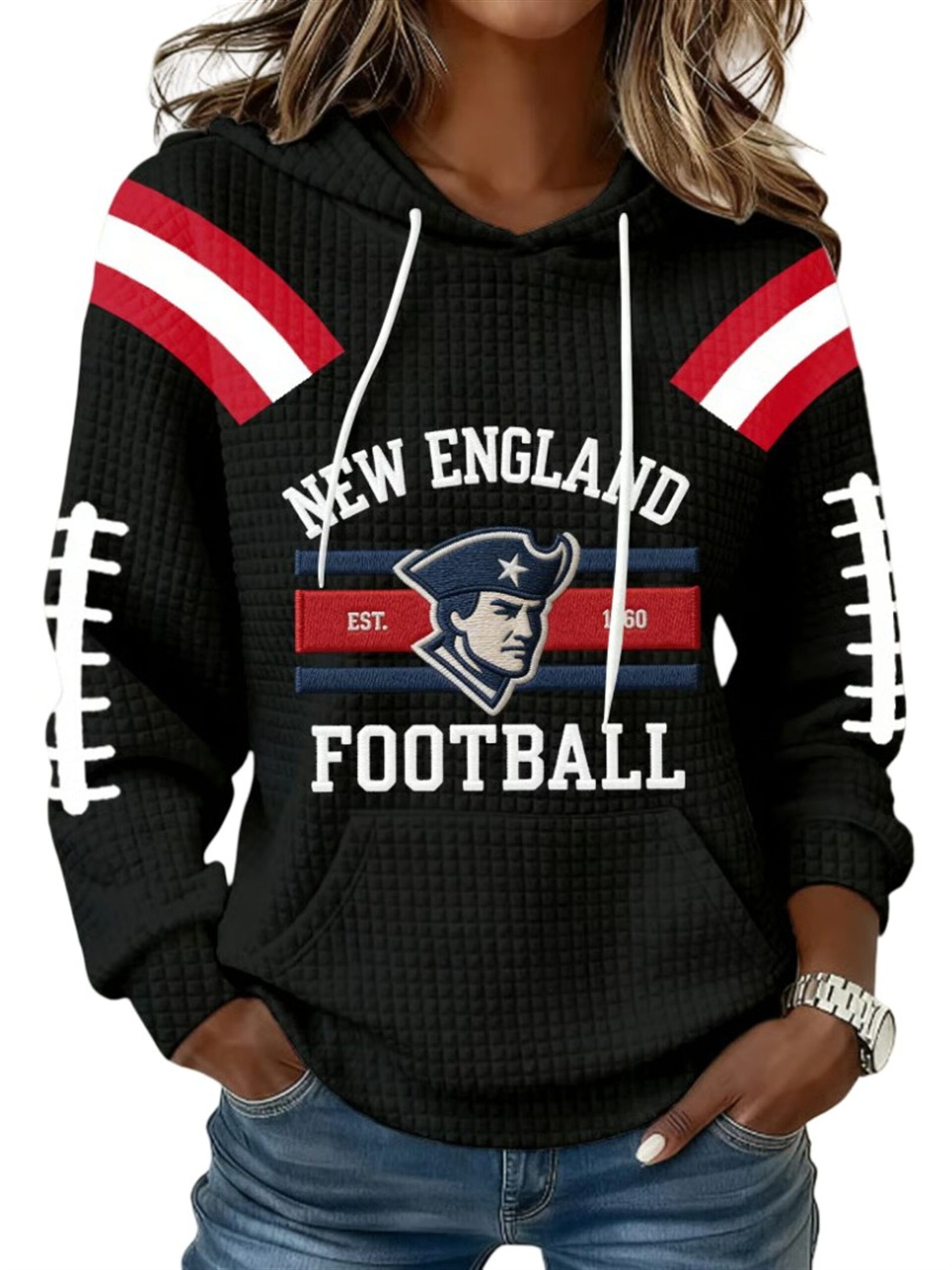 New England Football EST 1960 Waffle Hoodie 3 New England Football EST 1960 Waffle Hoodie 3