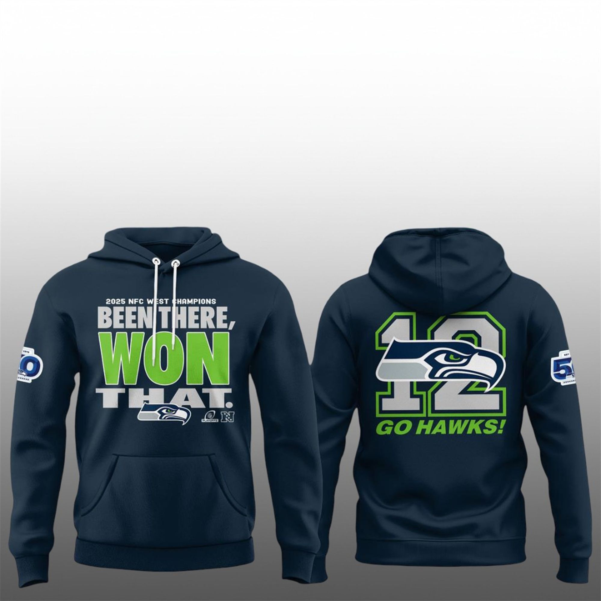Seahawks 2025 NFC West Champions 12 Go Hawks Hoodie 3 Seahawks 2025 NFC West Champions 12 Go Hawks Hoodie