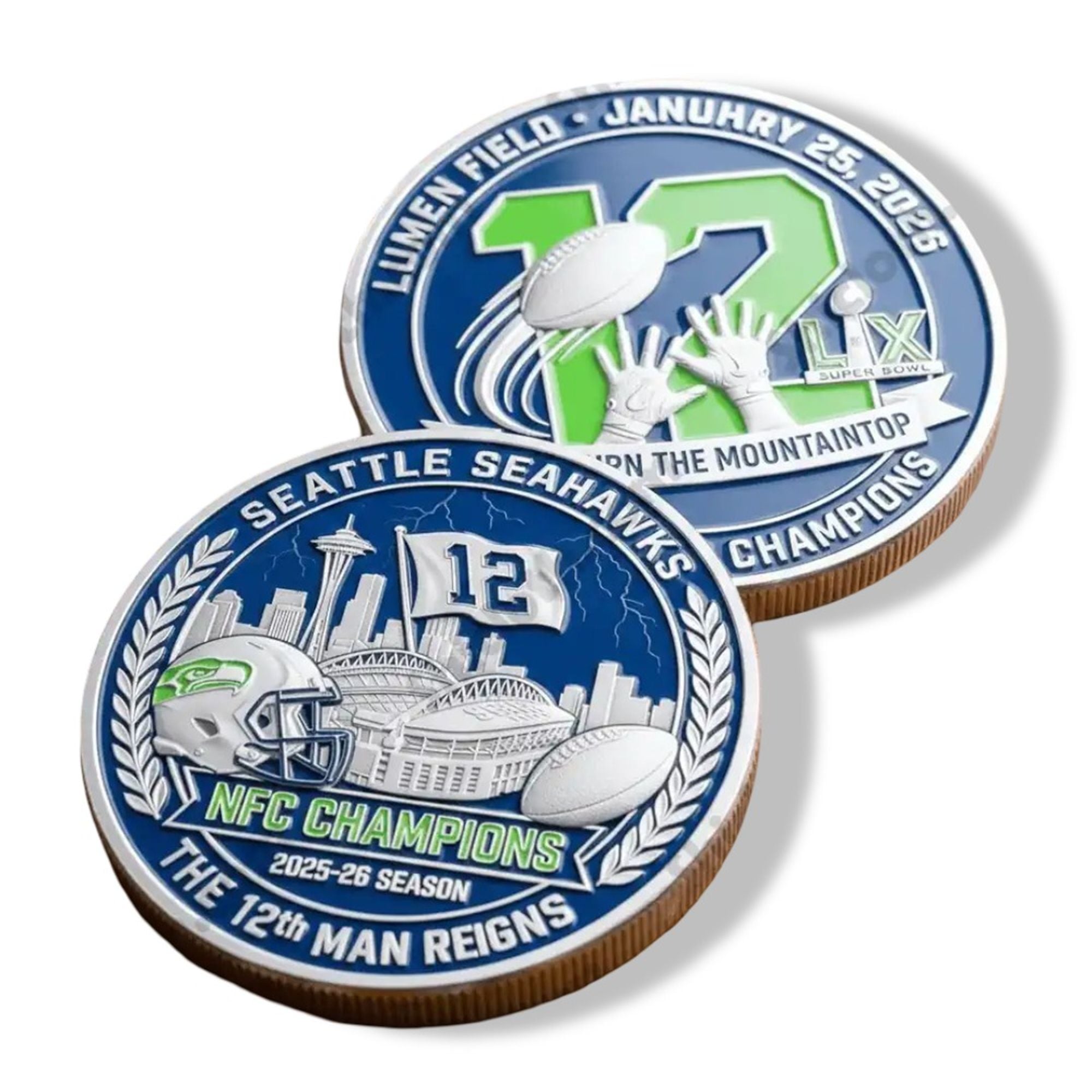 Seahawks 2026 NFC Champions The 12th Man Reigns Coin 1 Seahawks 2026 NFC Champions The 12th Man Reigns Coin 1