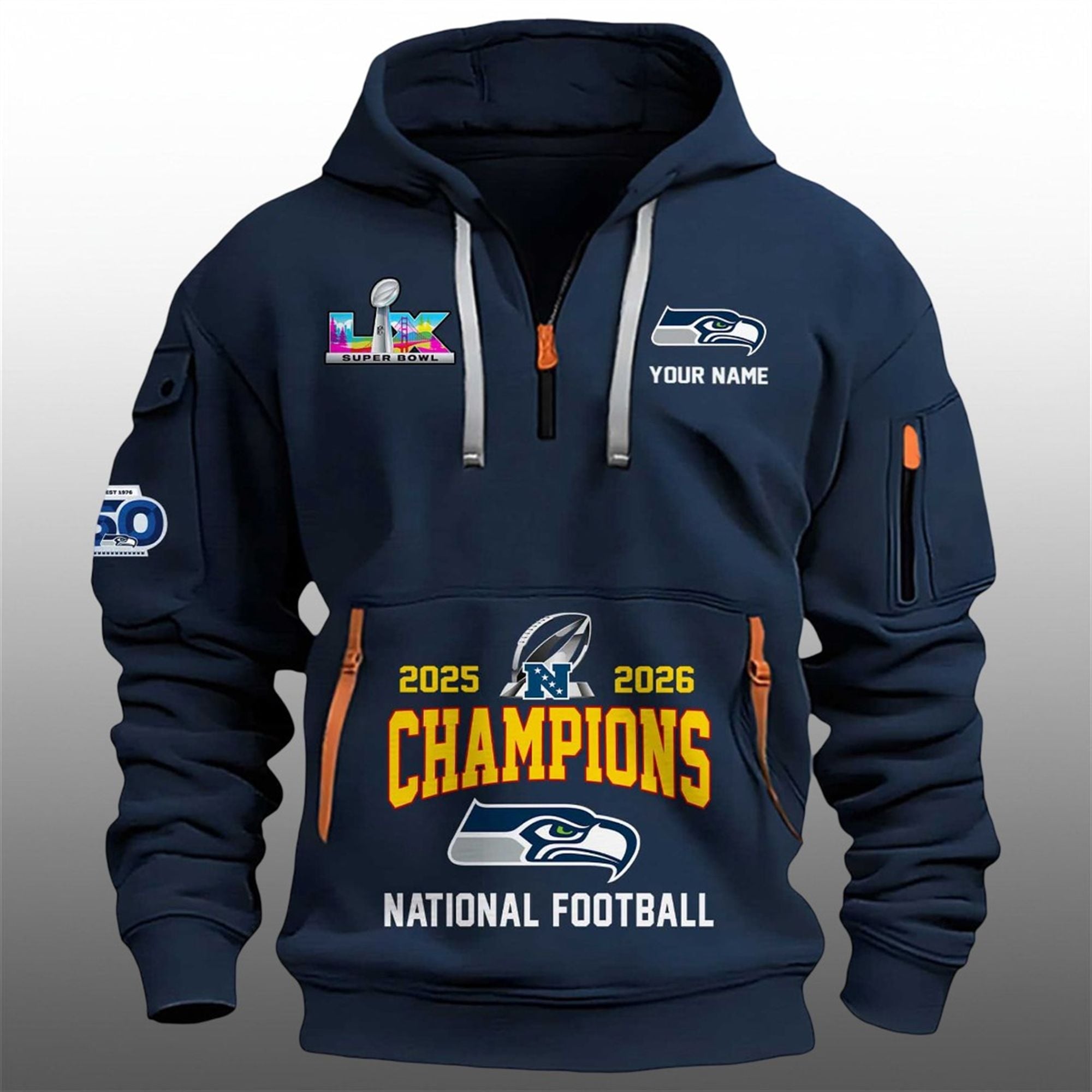 Seahawks 2026 NFC Championship Quarter Zip Hoodie 2 Seahawks 2026 NFC Championship Quarter Zip Hoodie 2