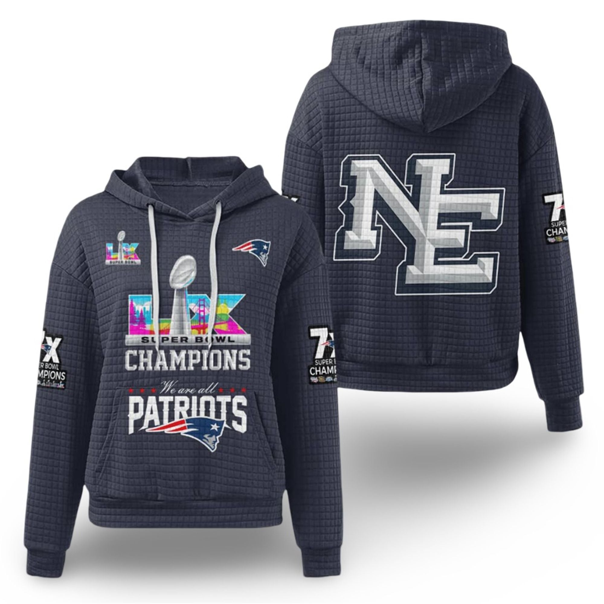 2026 We Are All Patriots 7X SB LX Champions Waffle Hoodie 1 We Are All Patriots 7X SB LX Champions Waffle Hoodie 1