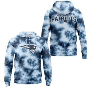 2026 NE Patriots Blue Tie Dye Hoodie 0