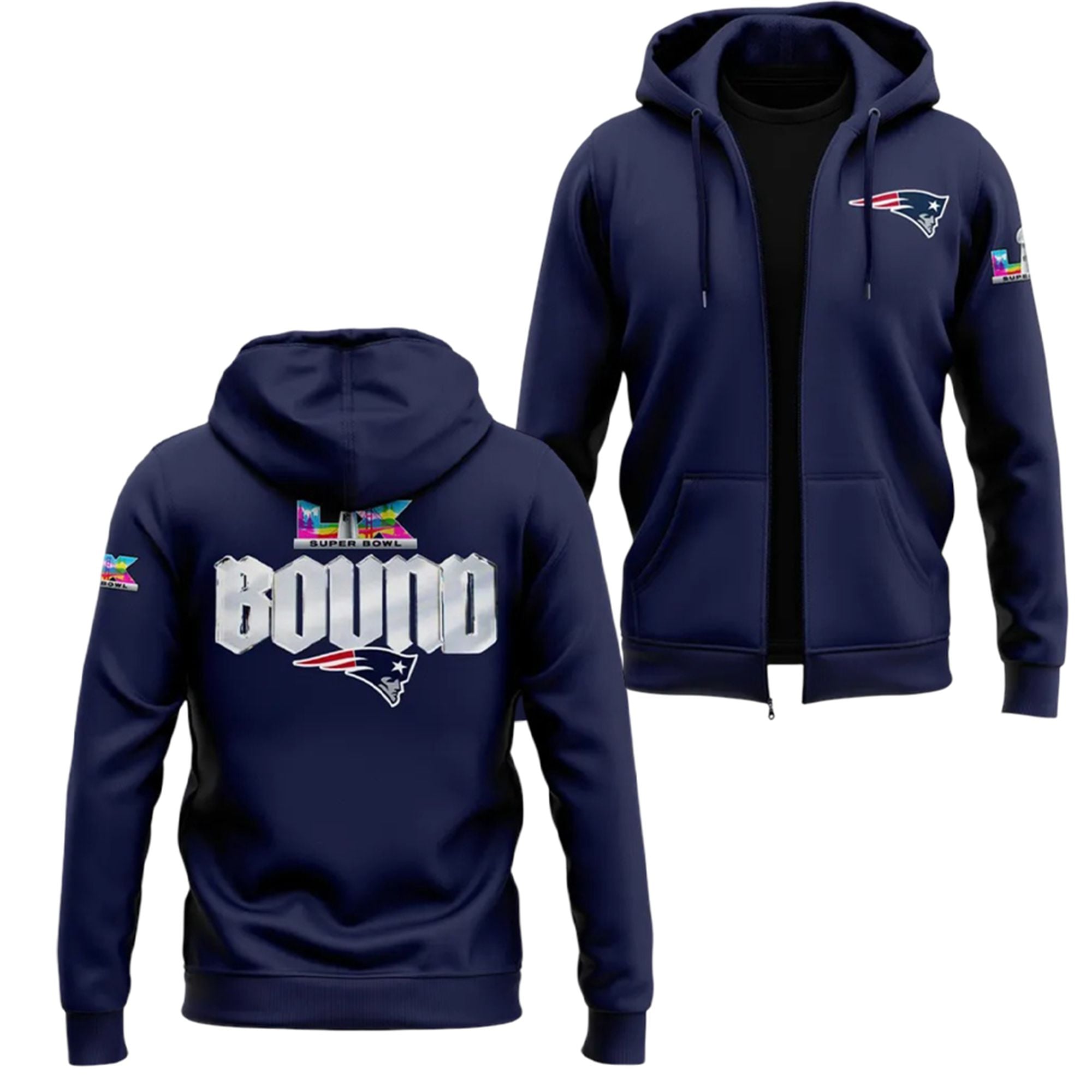 2026 NE Patriots SB LX Bound Zip Hoodie 1 2026 NE Patriots SB LX Bound Zip Hoodie 0