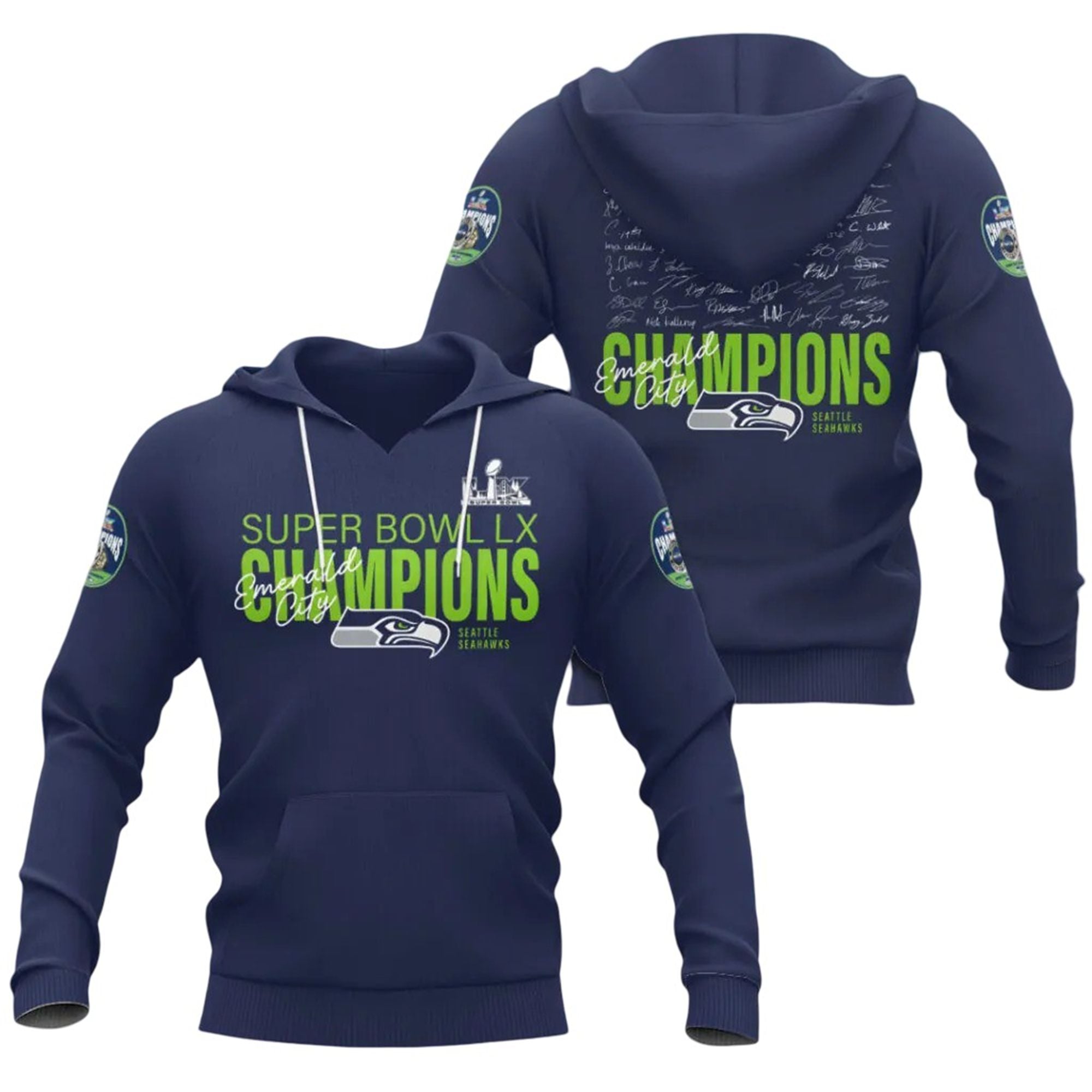 7 2026 Seahawks Super Bowl LX Champions Emerald City Hoodie