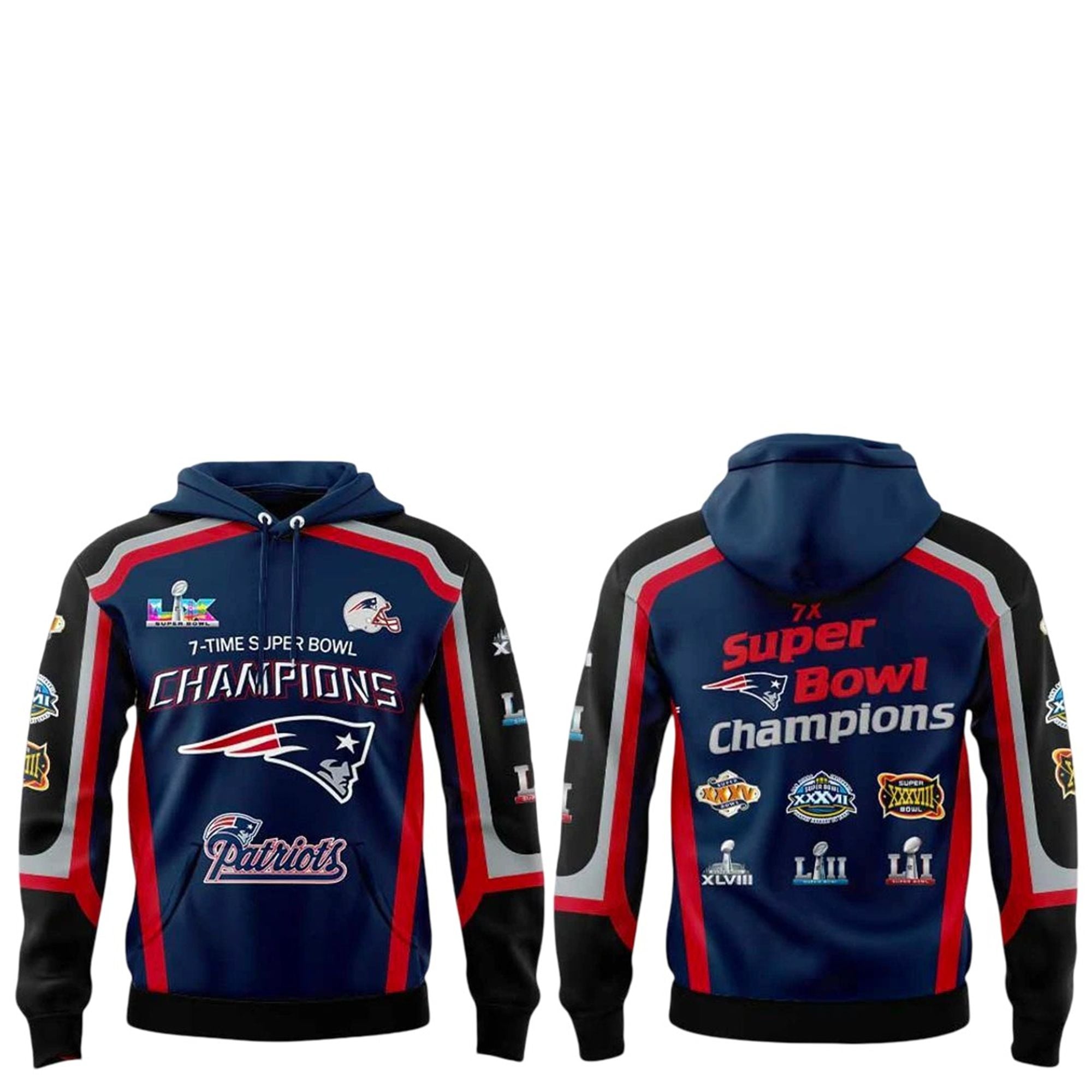 8 2026 NE Patriots 7x Super Bowl LX Champions Hoodie 8 2026 NE Patriots 7x Super Bowl LX Champions Hoodie
