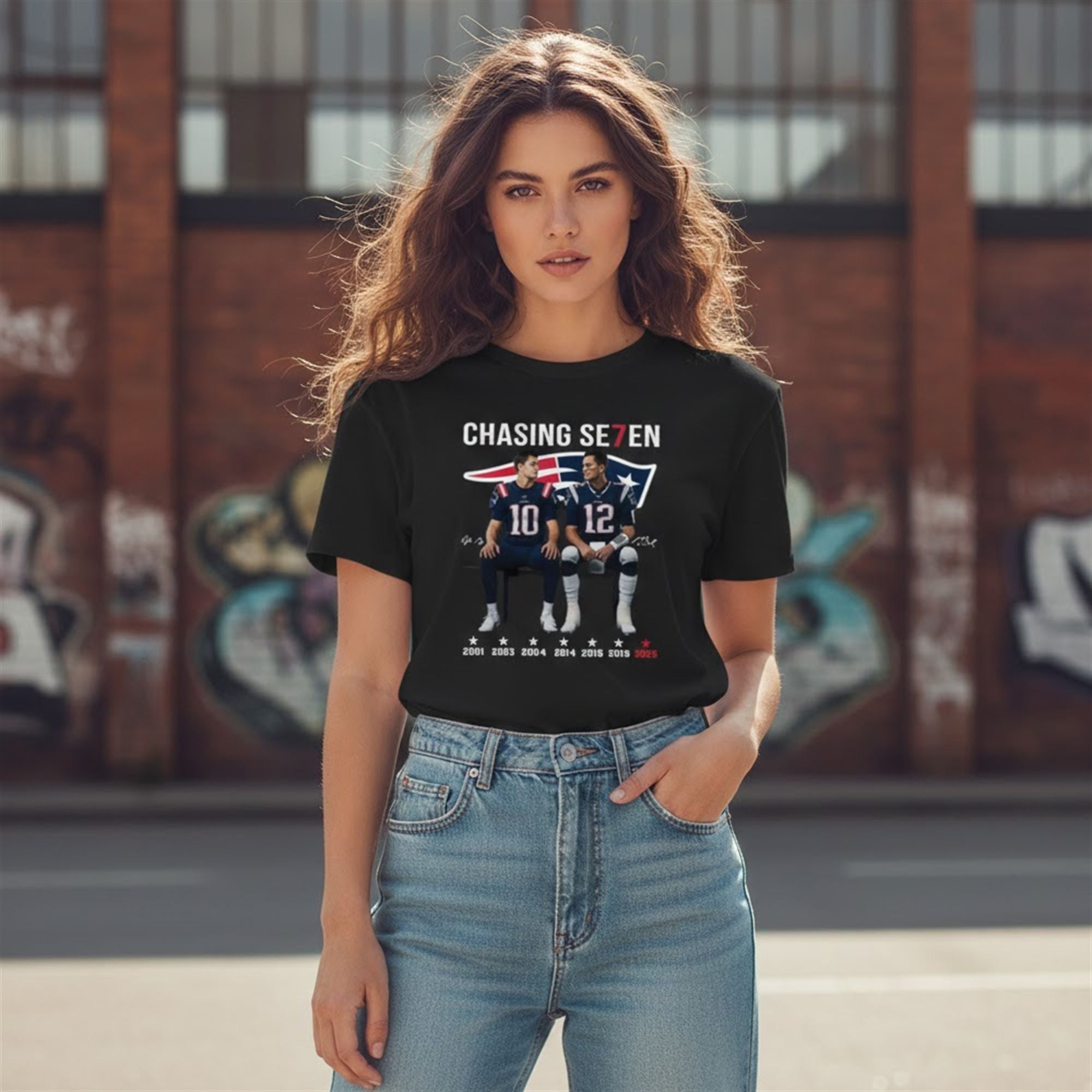 Drake Maye And Tom Brady Chasing Se7en Patriots Shirt 10 111 Drake Maye And Tom Brady Chasing Se7en Patriots Shirt 10 111