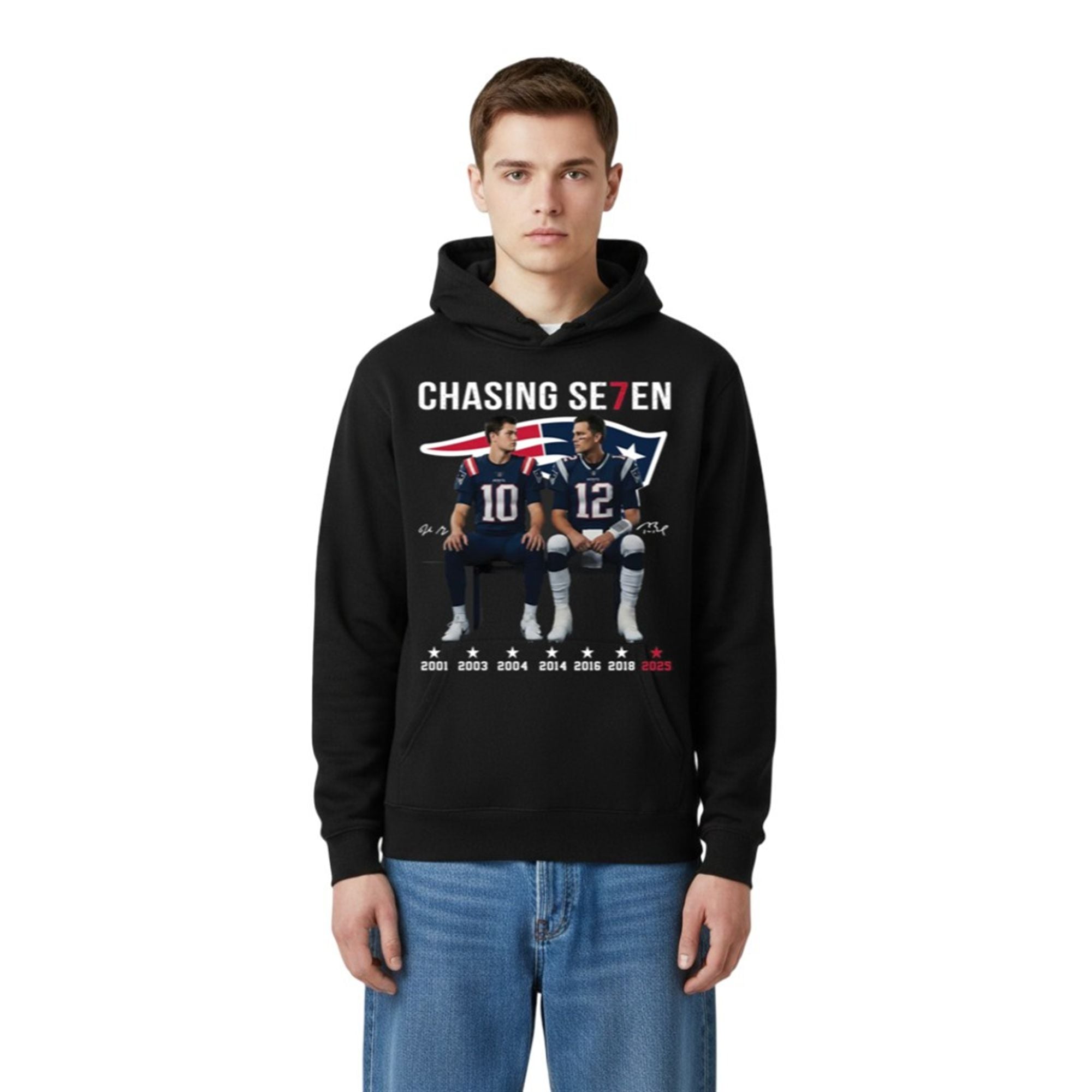 Drake Maye And Tom Brady Chasing Se7en Patriots Shirt 2 Drake Maye And Tom Brady Chasing Se7en Patriots Shirt 10 5