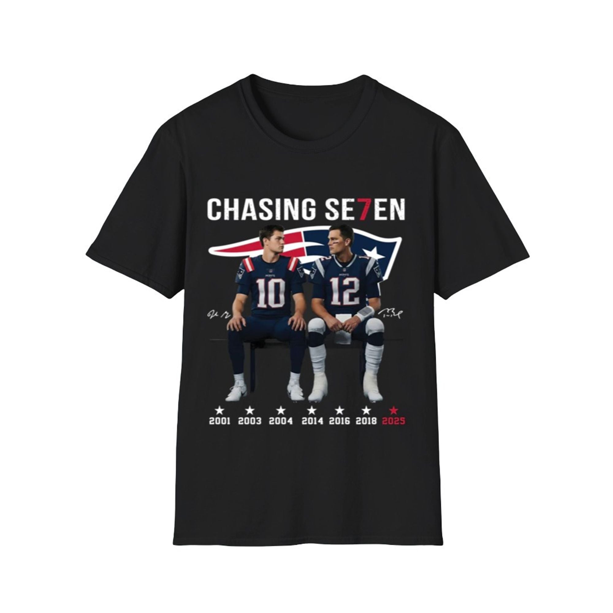 Drake Maye And Tom Brady Chasing Se7en Patriots Shirt 1 Drake Maye And Tom Brady Chasing Se7en Patriots Shirt 2 0