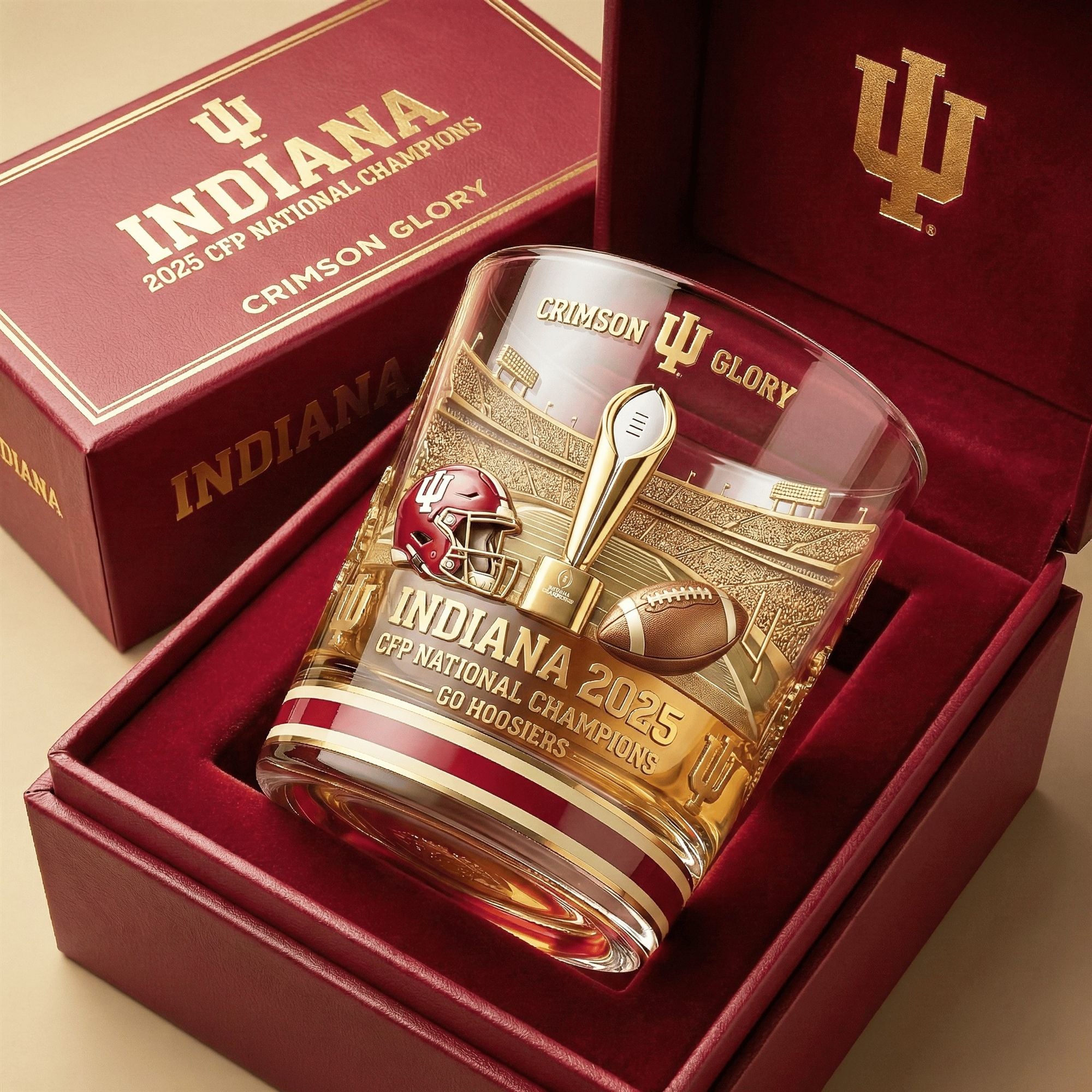 Hoosiers 2025 CFP Champions Go Hoosiers Whiskey Glass 1 Hoosiers 2025 CFP Champions Go Hoosiers Whiskey Glass 1