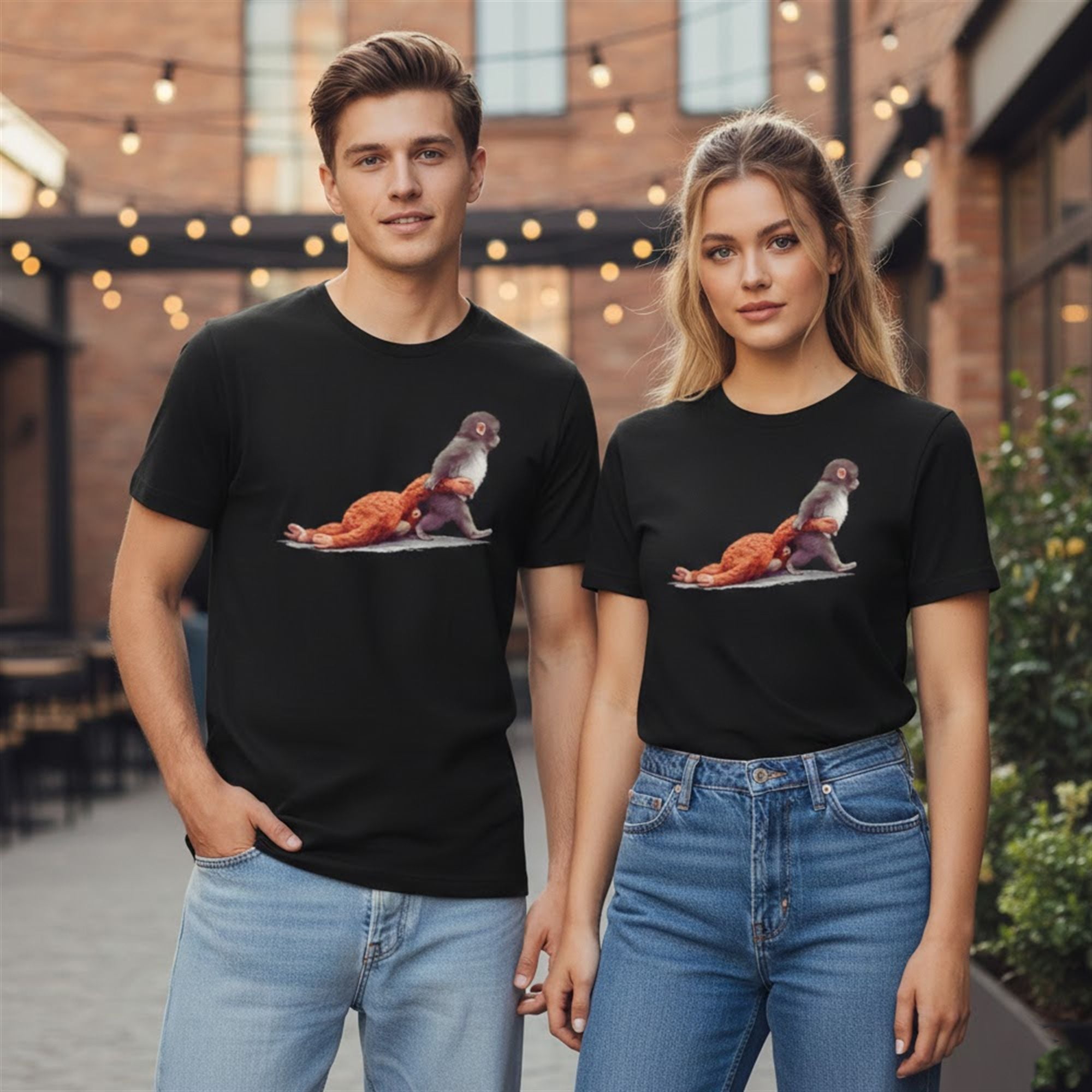 Monkey Punch Baby Monkey Holding Plush Toy Shirt 10 9