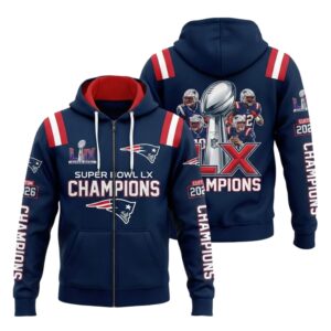 2026 Patriots Super Bowl LX Champions Zip Hoodie 1