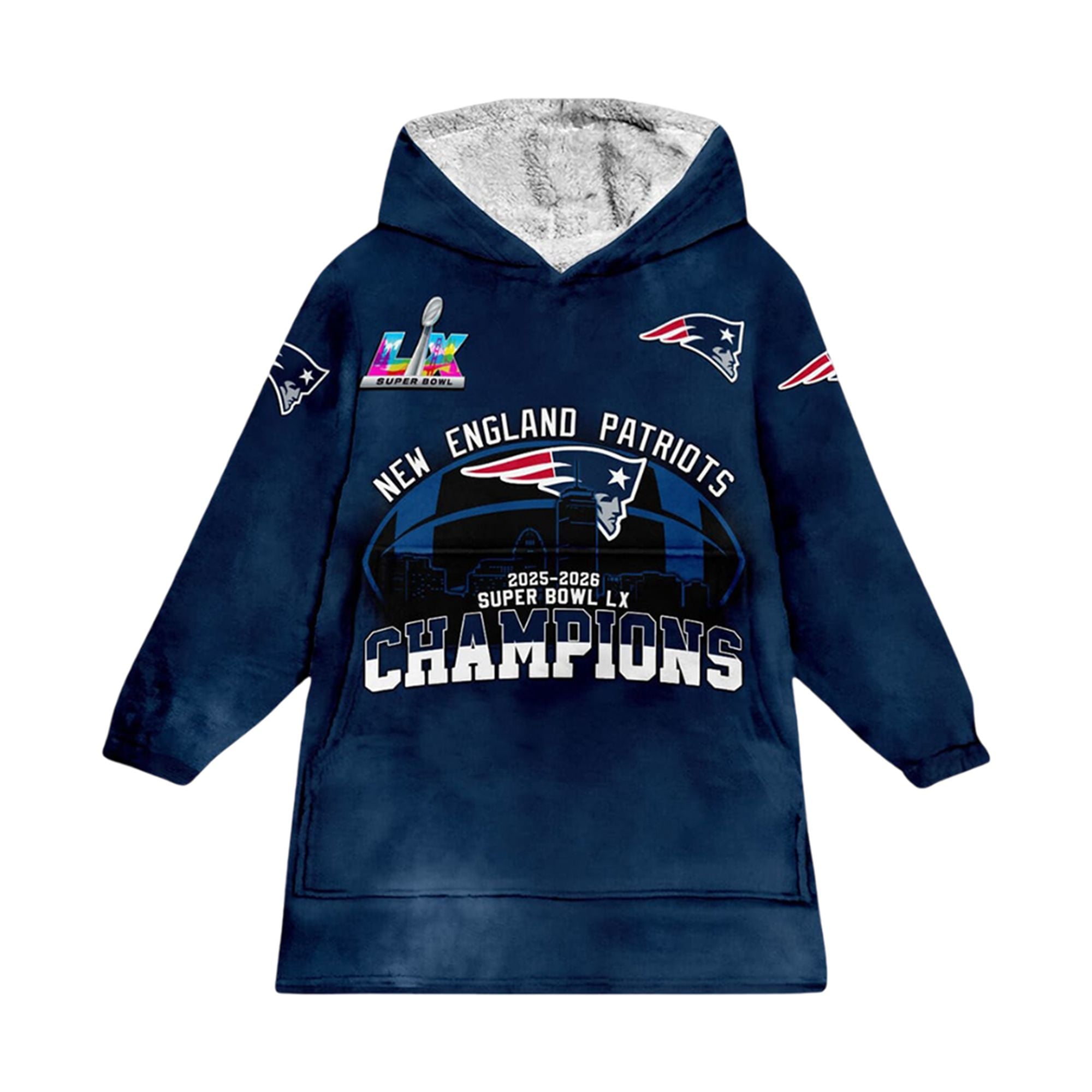 Patriots 2025 2026 SB LX Champions Blanket Hoodie 2 Patriots 2025 2026 SB LX Champions Blanket Hoodie 1