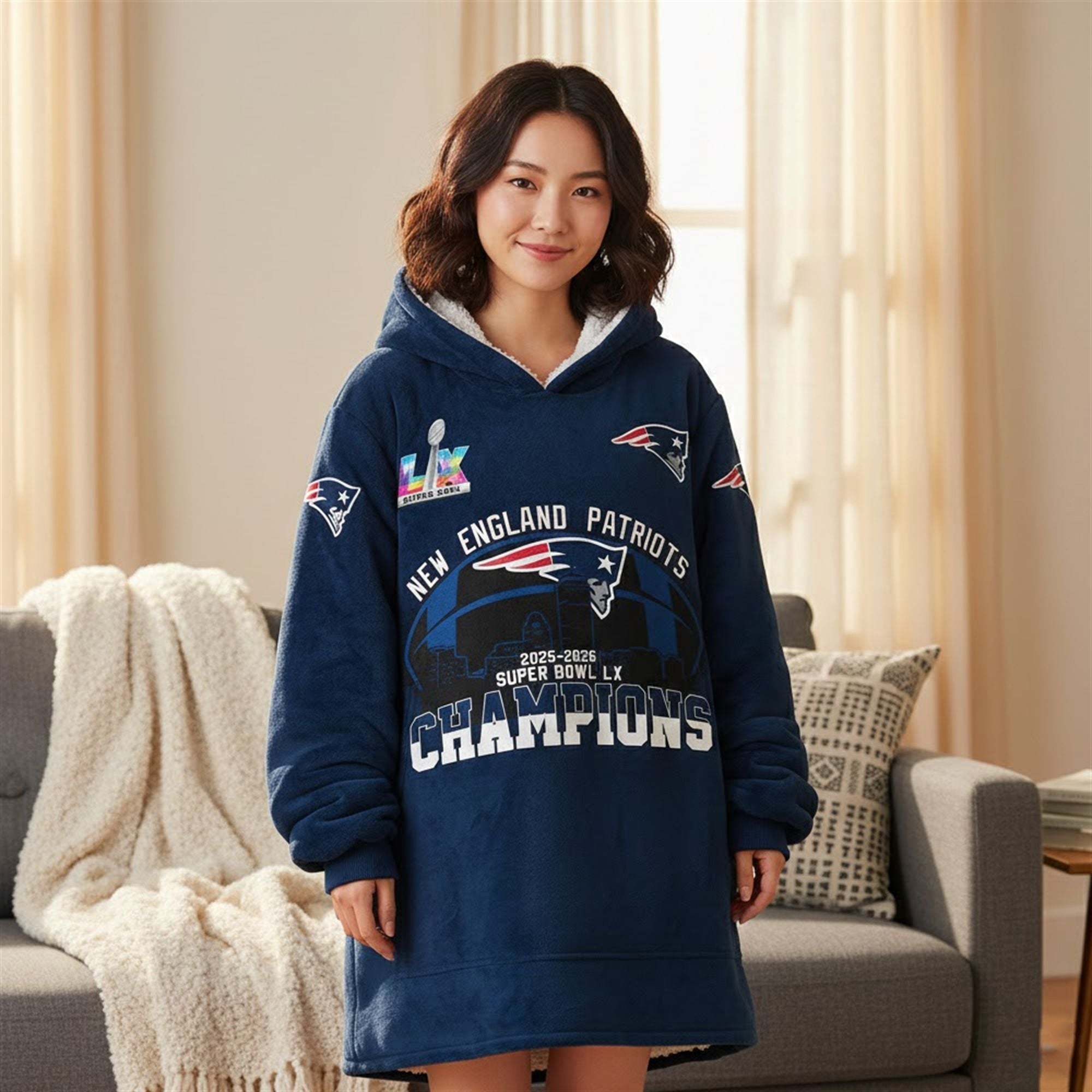 Patriots 2025 2026 SB LX Champions Blanket Hoodie 3 Patriots 2025 2026 SB LX Champions Blanket Hoodie 3