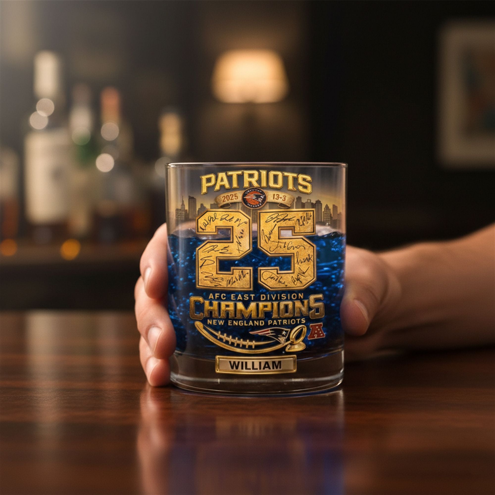 Patriots 2025 AFC East Division Champions Whiskey Glass 2 Patriots 2025 AFC East Division Champions Whiskey Glass 2