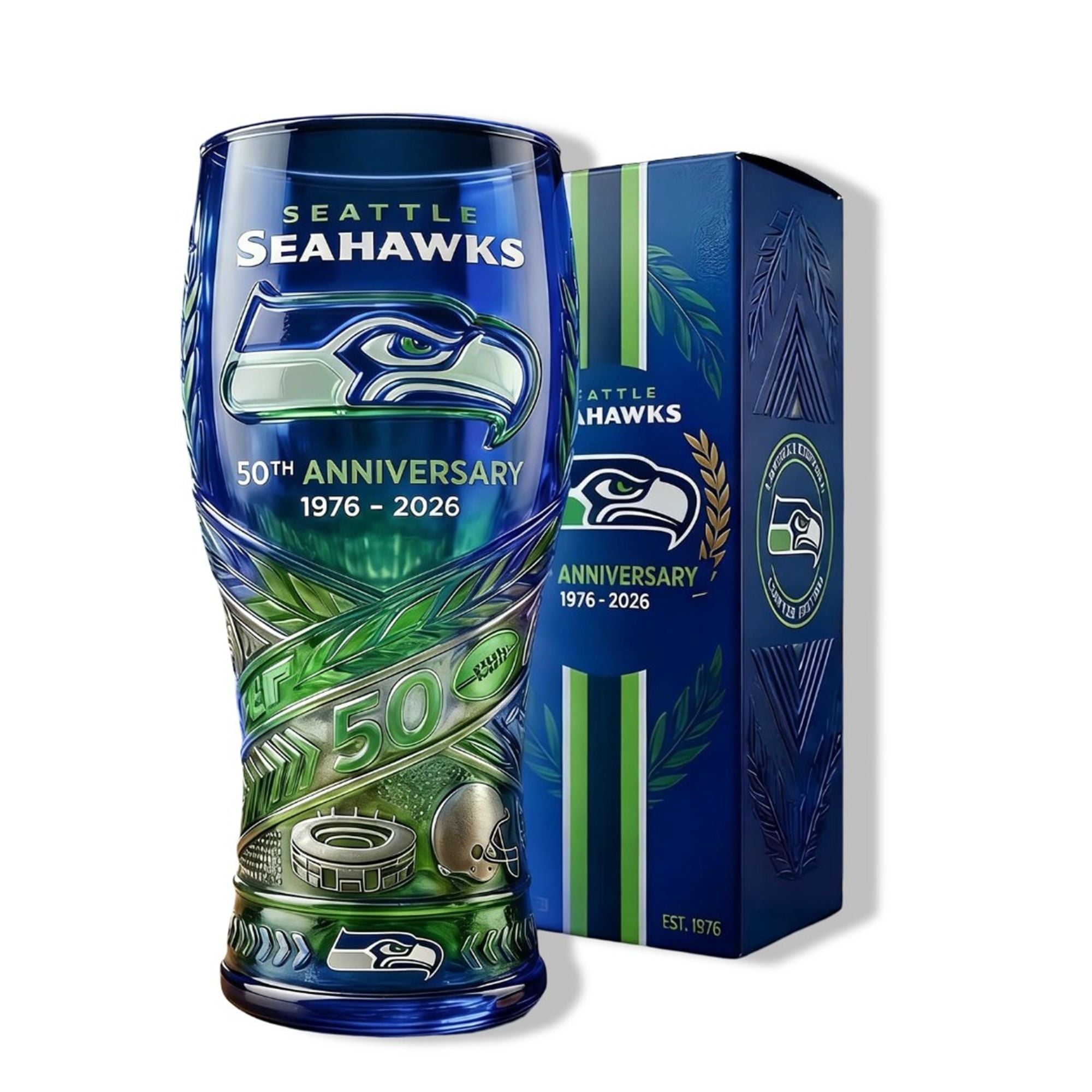 Seattle Seahawks 50th Anniversary 1976 2026 Pilsner Glass 1 Seattle Seahawks 50th Anniversary 1976 2026 Pilsner Glass 1