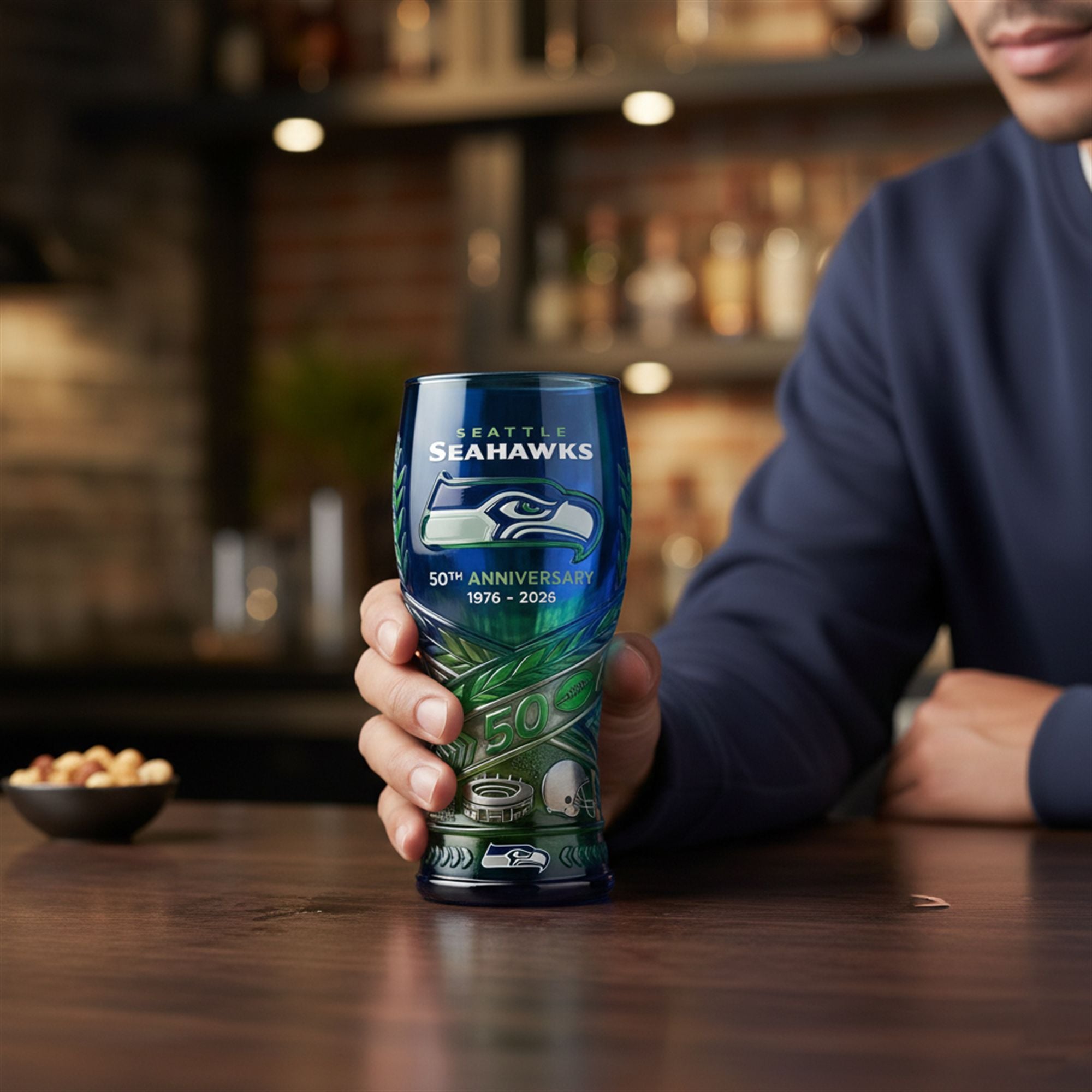 Seattle Seahawks 50th Anniversary 1976 2026 Pilsner Glass 2 Seattle Seahawks 50th Anniversary 1976 2026 Pilsner Glass 2
