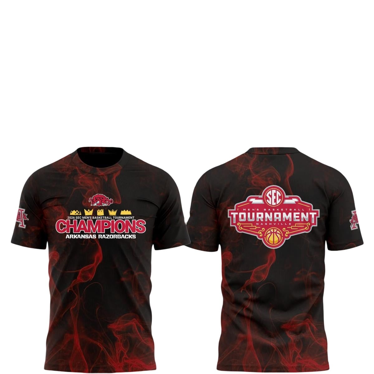 2026 Arkansas Razorbacks SEC Tournament Champions Red Smoke Hoodie 2 2 2026 Arkansas Razorbacks SEC Tournament Champions Red Smoke Shirt