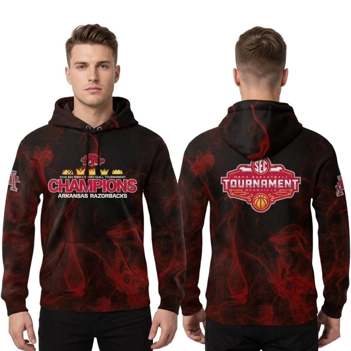 3 2026 Arkansas Razorbacks SEC Tournament Champions Red Smoke Hoodie 3 2026 Arkansas Razorbacks SEC Tournament Champions Red Smoke Hoodie