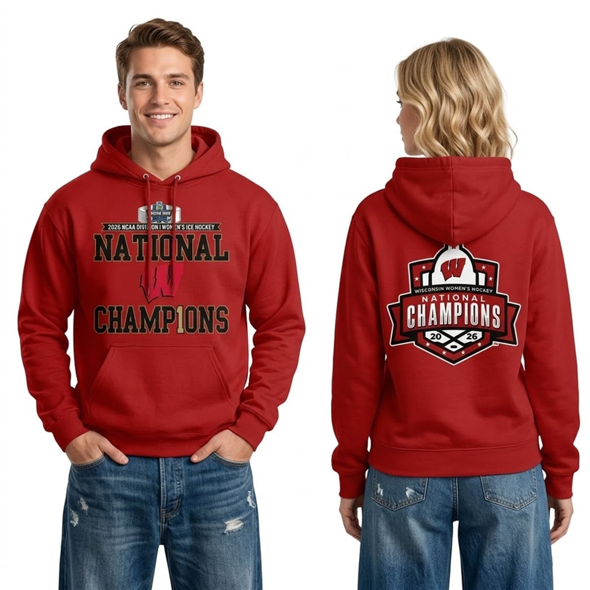 5 2026 Wisconsin Badgers Frozen Four Women's Ice Hockey National Champions Hoodie