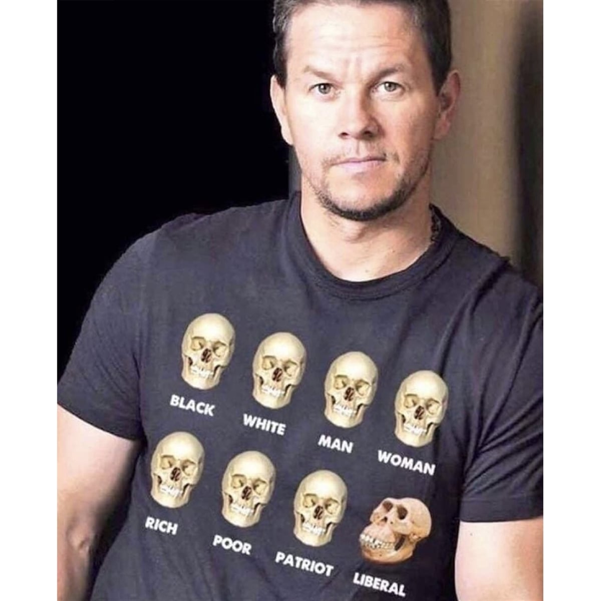 5 Marky Mark Black White Man Woman Rich Poor Patriot Liberal Skull Shirt