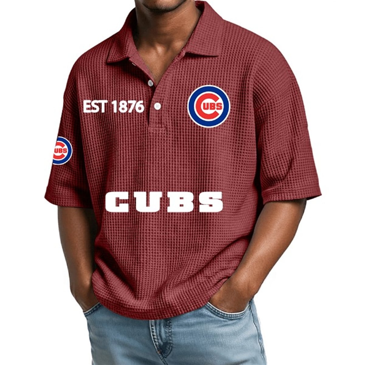 Chicago Cubs EST 1876 Waffle Polo 3 Chicago Cubs EST 1976 Waffle Polo 3