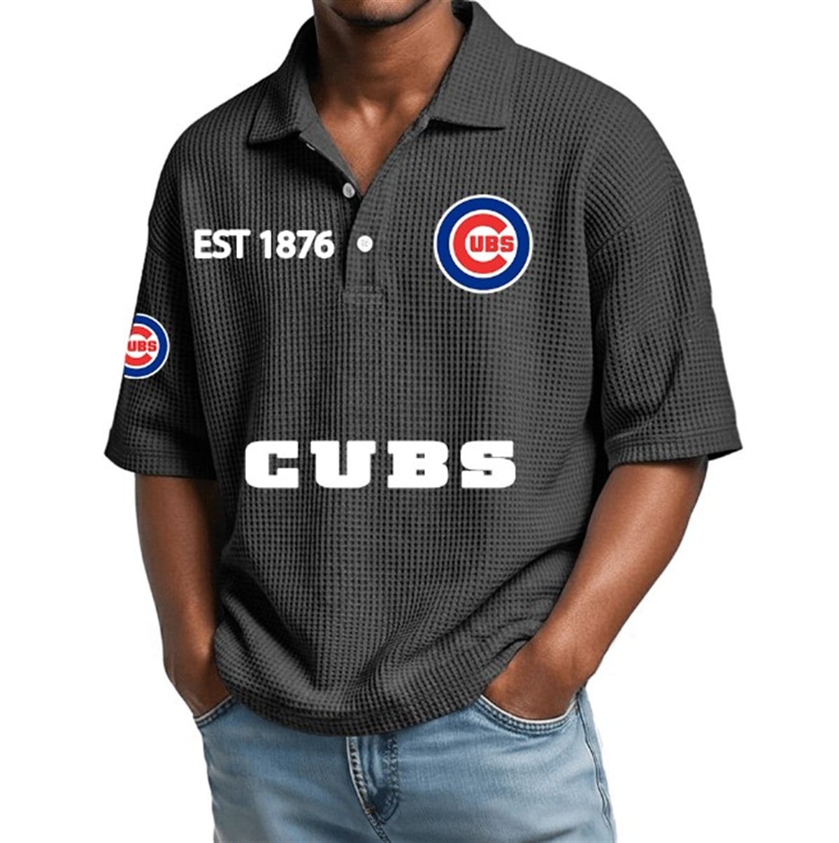 Chicago Cubs EST 1876 Waffle Polo 4 Chicago Cubs EST 1976 Waffle Polo 4
