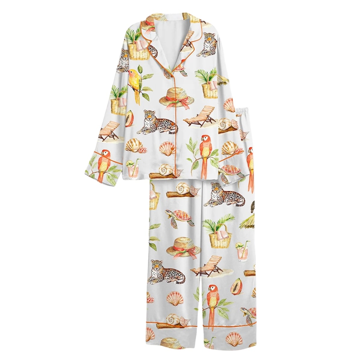 Watercolor Palm Trees Exotic Birds And Summer Fruits Pajama Set 1 Watercolor Palm Trees Exotic Birds And Summer Fruits Pajama Set 1