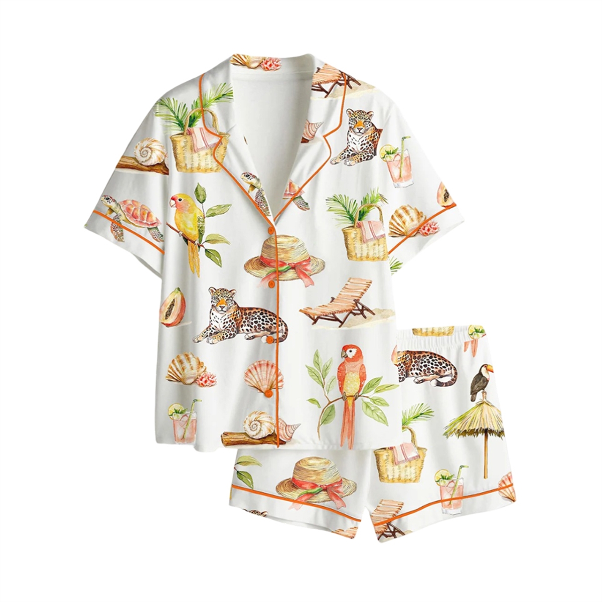 Watercolor Palm Trees Exotic Birds And Summer Fruits Pajama Set 2 Watercolor Palm Trees Exotic Birds And Summer Fruits Pajama Set 2