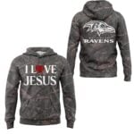 Baltimore Ravens 2026 I Love Jesus Forest Camo Hoodie