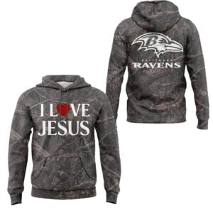 Baltimore Ravens 2026 I Love Jesus Forest Camo Hoodie 0