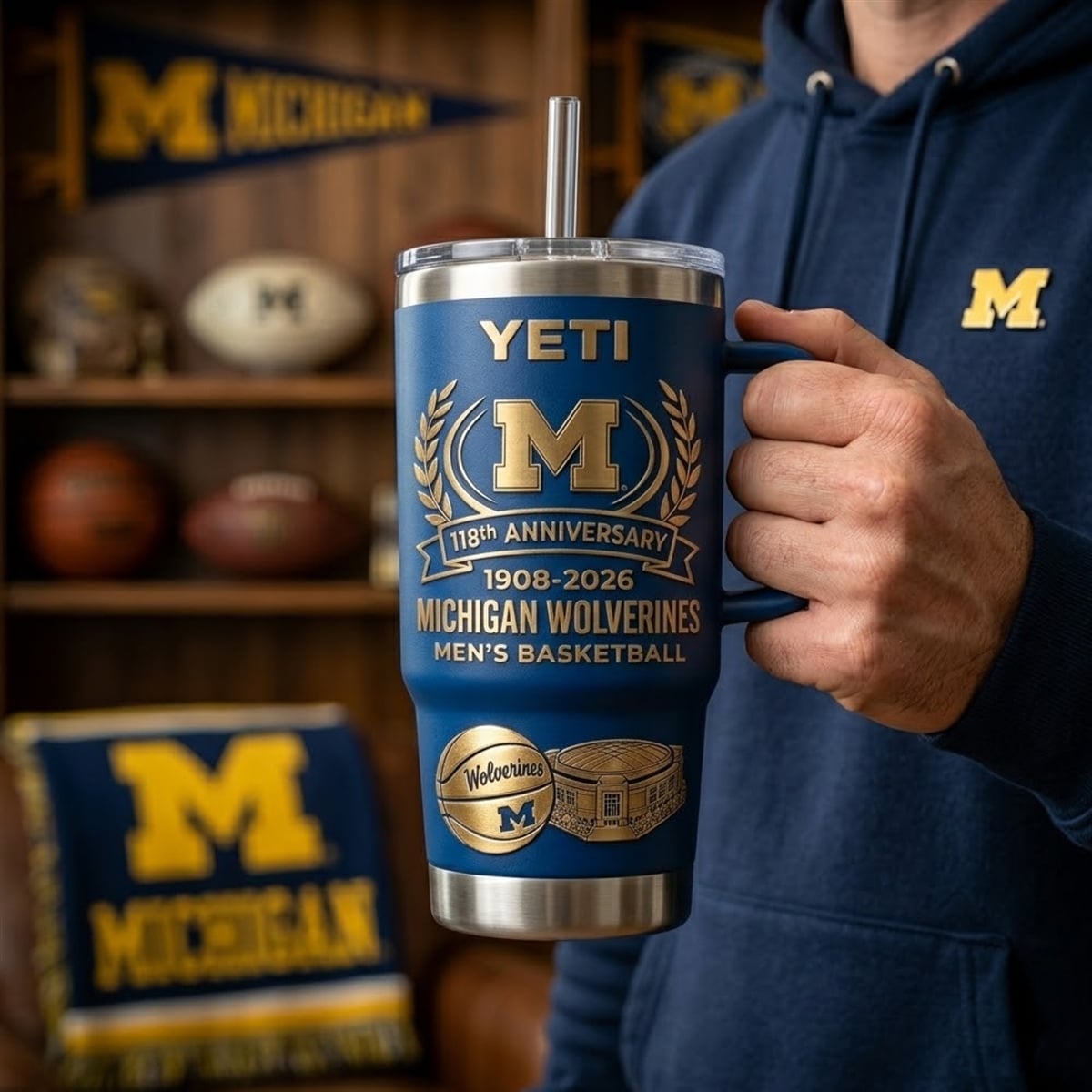 Michigan Wolverines Men's Basketball 118Th Anniversary 1908 2026 Tumbler Michigan Wolverines Men's Basketball 118Th Anniversary 1908 2026 Tumbler