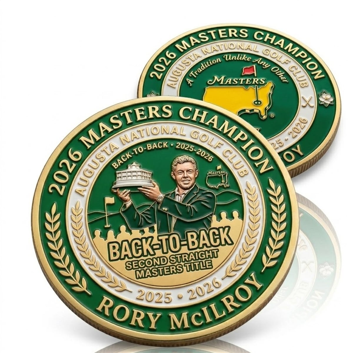 Rory McIlroy Masters Back To Back 2025 2026 Champion Challenge Coin 1 Rory McIlroy Masters Back To Back 2025 2026 Champion Challenge Coin 1