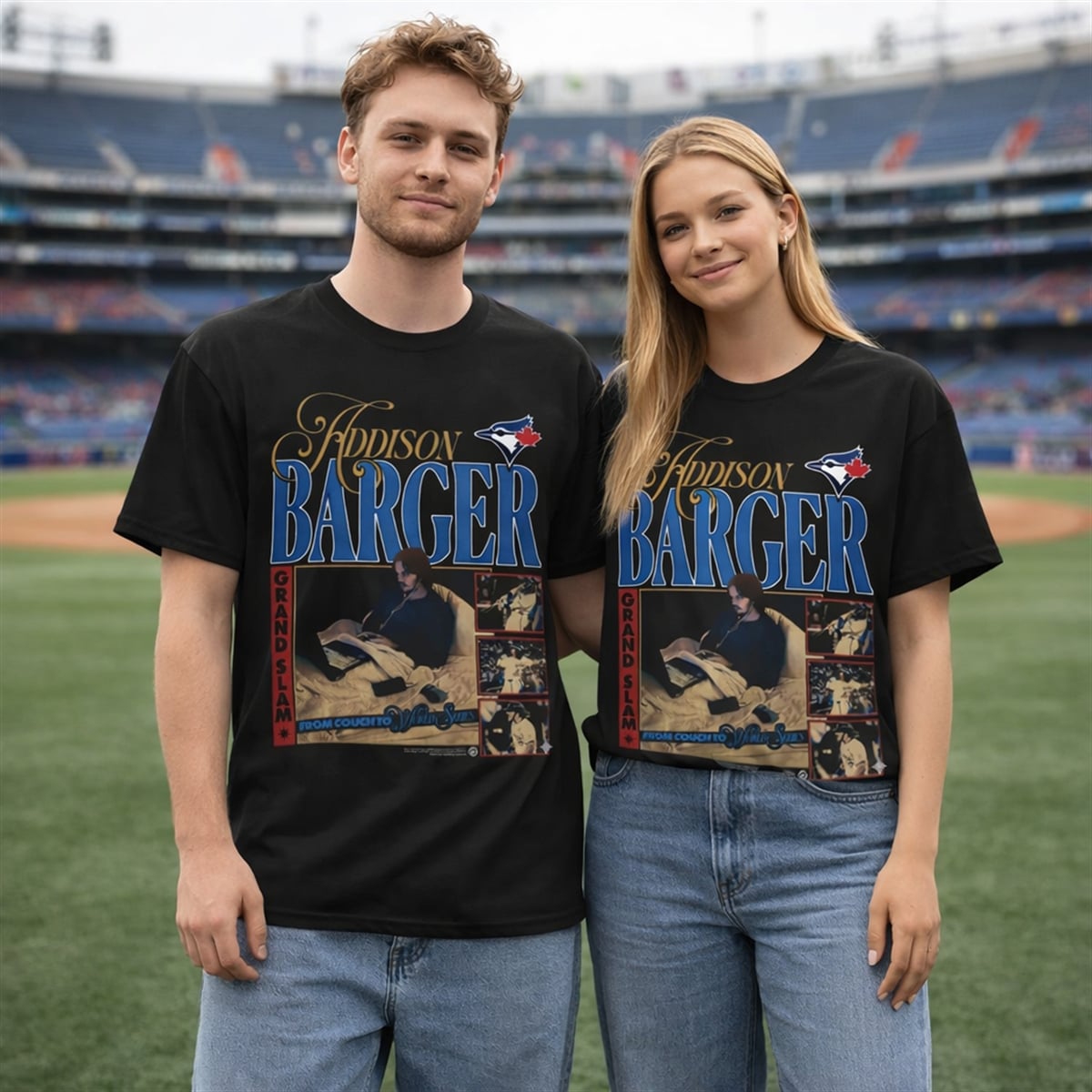 Toronto Blue Jays Addison Barger Couch T-Shirt Giveaway Night 2026 Giveaway Toronto Blue Jays Addison Barger Couch T-Shirt Giveaway Night 2026 Giveaway