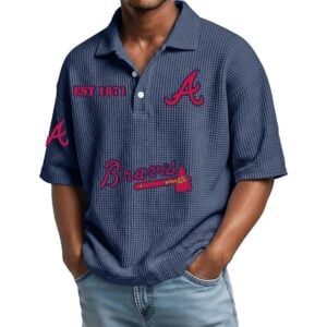 Atlanta Braves EST 1871 Waffle Polo Shirt 1