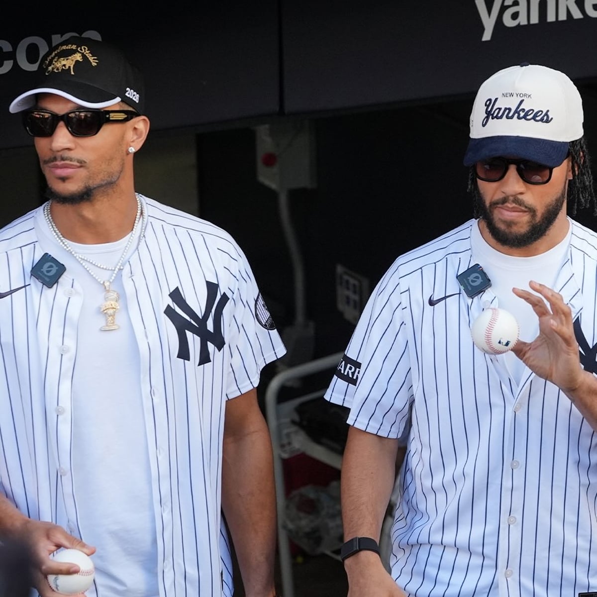 New York Knicks Jalen Brunson and Josh Hart take the bump for some LEGENDARY first pitches Cre MLB