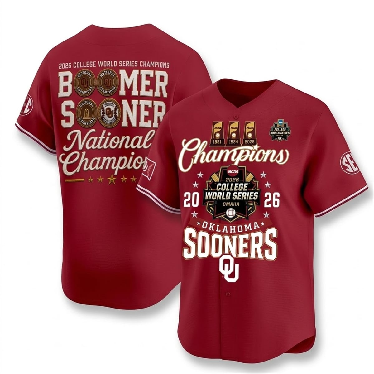 Oklahoma Baseball 2026 WSC Boomer Sooner National Champions SEC Jersey 1 Oklahoma Baseball 2026 WSC Boomer Sooner National Champions SEC Jersey 1